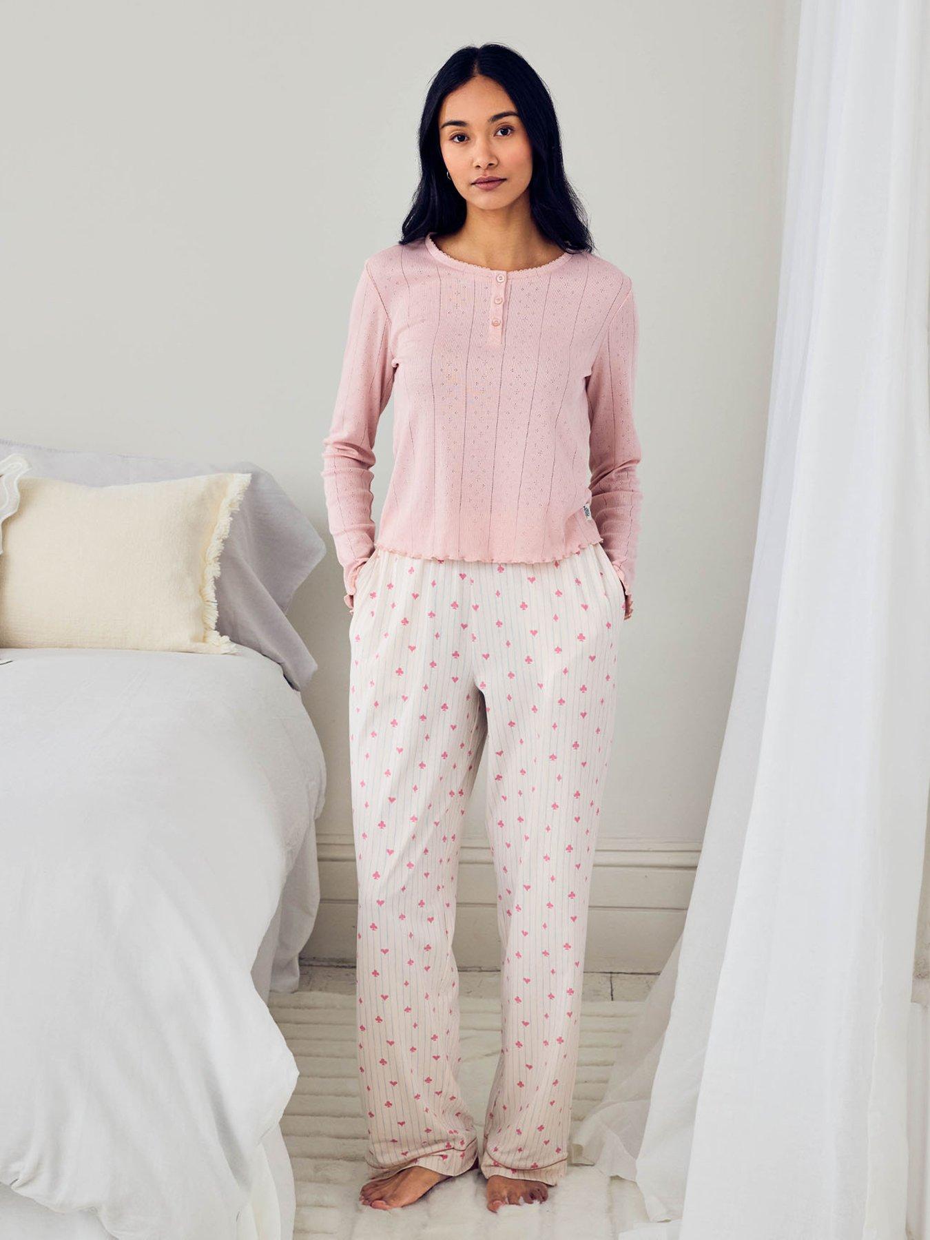 CHELSEA PEERS Chelsea Peers Pointelle  &  Organic Cotton Suit Stripe Print Long Pyjama Set