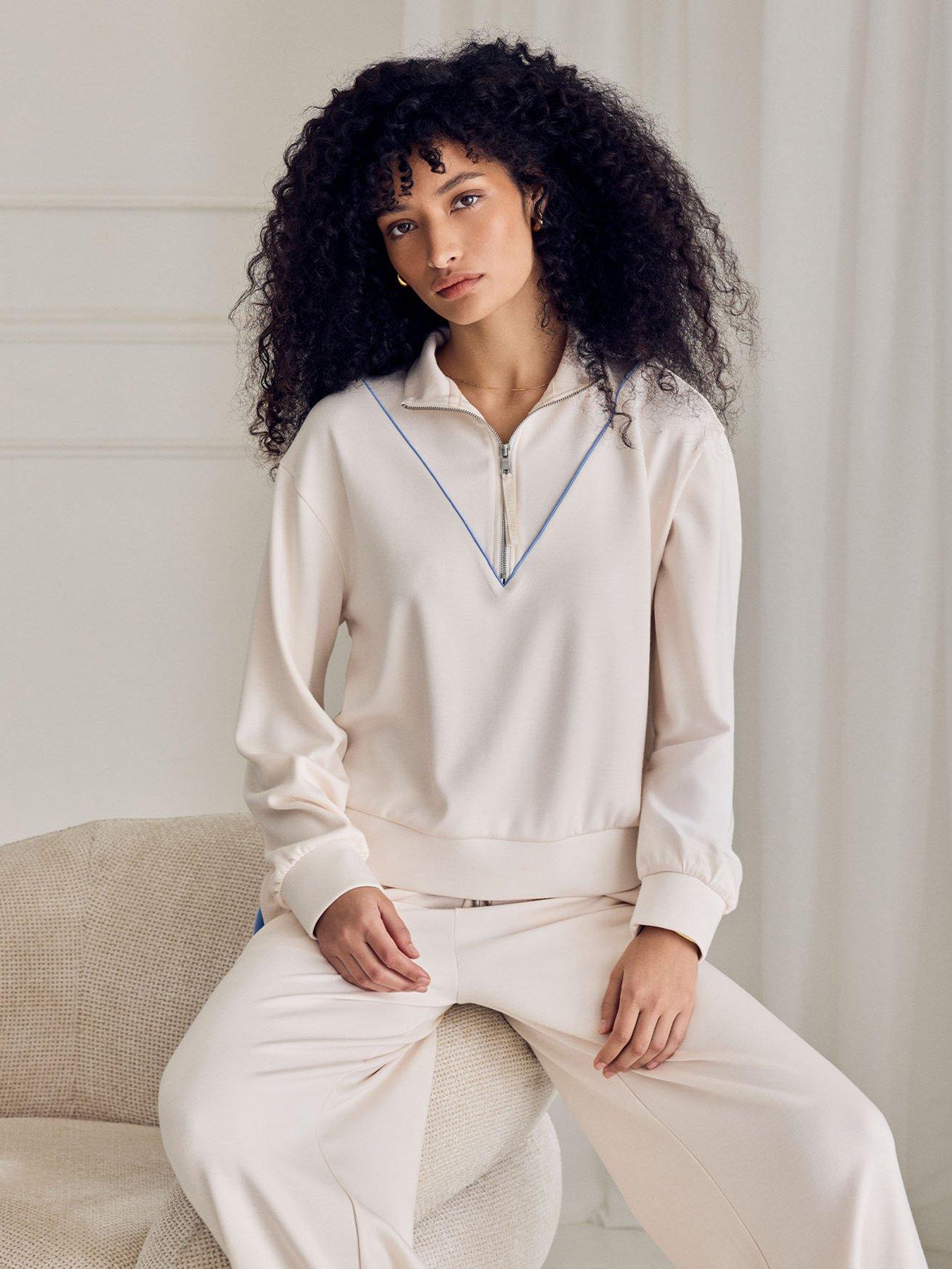 CHELSEA PEERS Chelsea Peers Luxecomfort Scuba Half-zip Long Sleeve Sweatshirt - Cream