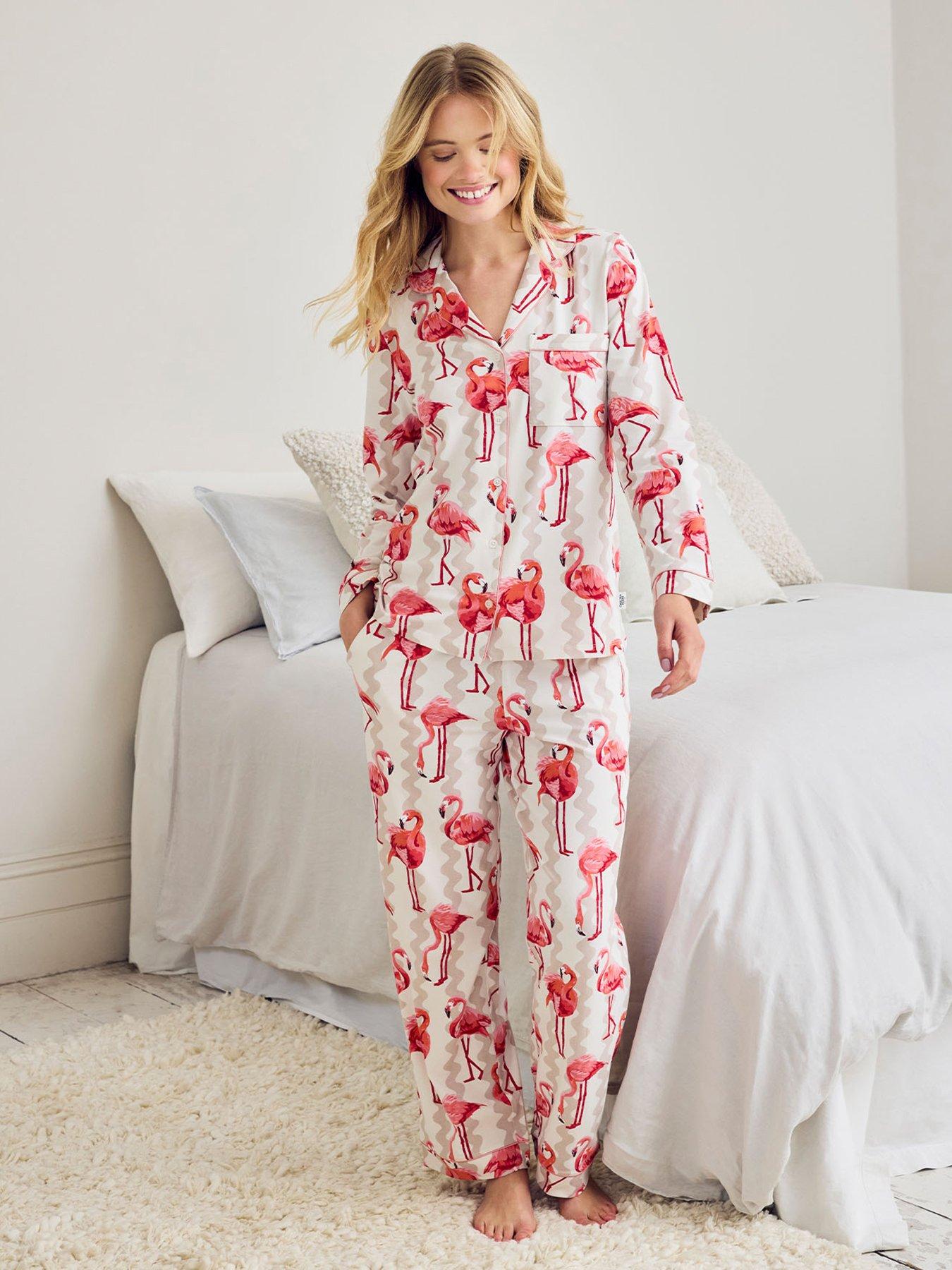 CHELSEA PEERS Chelsea Peers Organic Cotton Flamingo Stripe Print Long Pyjama Set