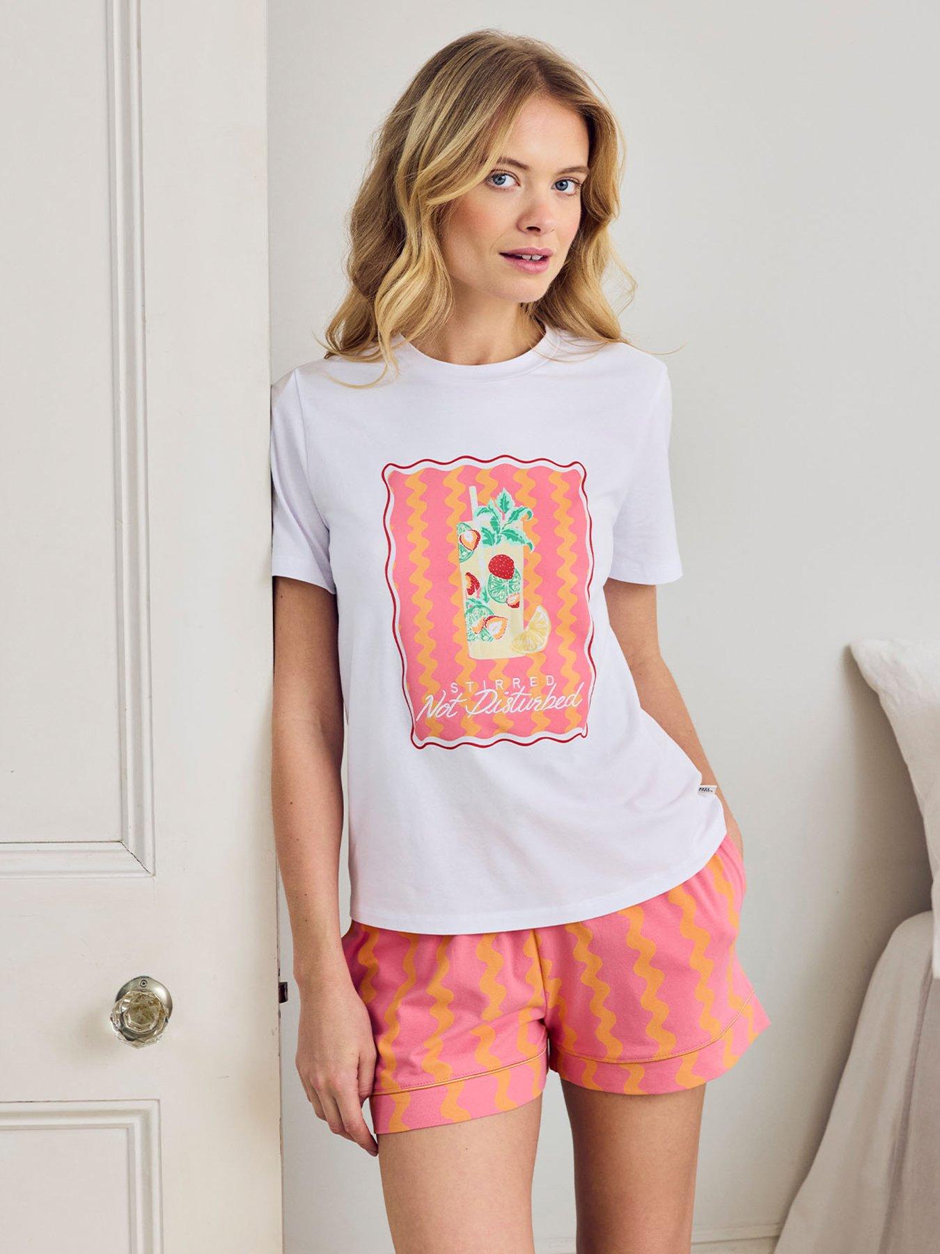 CHELSEA PEERS Chelsea Peers Organic Cotton Wavy Stripe Cocktail Print Short Pyjama Set