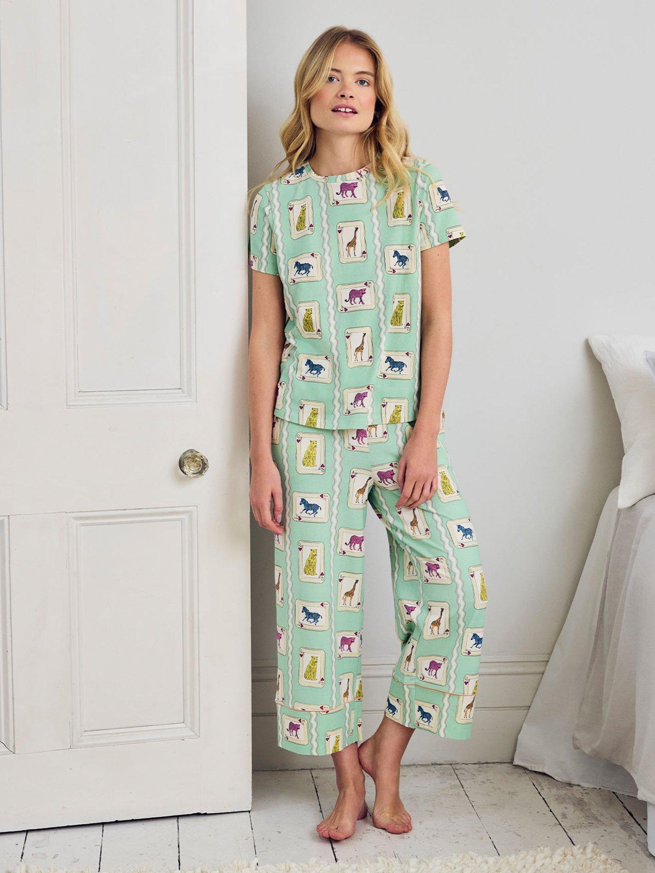 CHELSEA PEERS Chelsea Peers Organic Cotton Playing Card Animals Print Long Pyjama Set