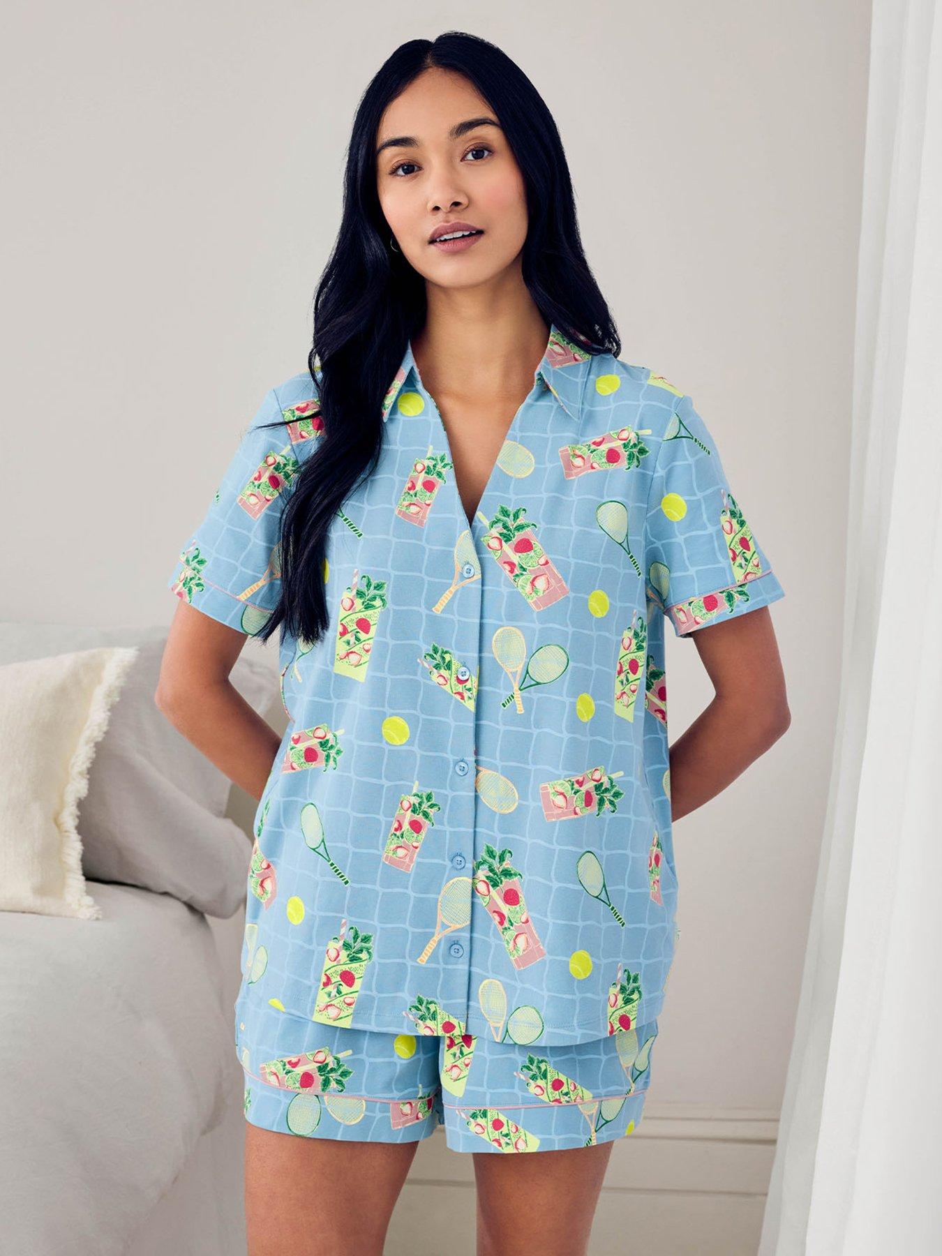 CHELSEA PEERS Chelsea Peers Organic Cotton Tennis  &  Cocktails Print Short Pyjama Set