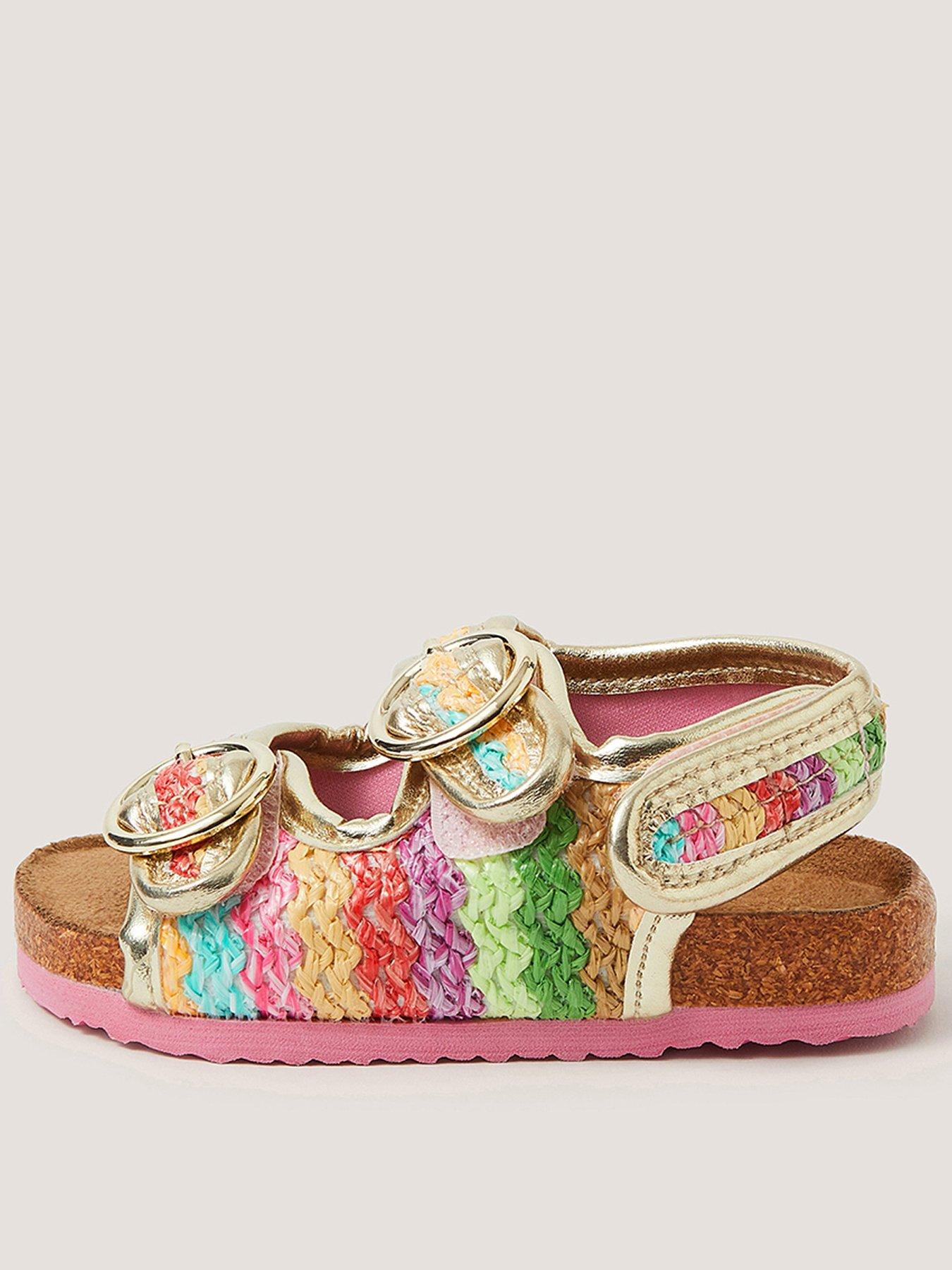Image 1 of 3 of Monsoon Baby Girls Rainbow Cork Sandals - Multi