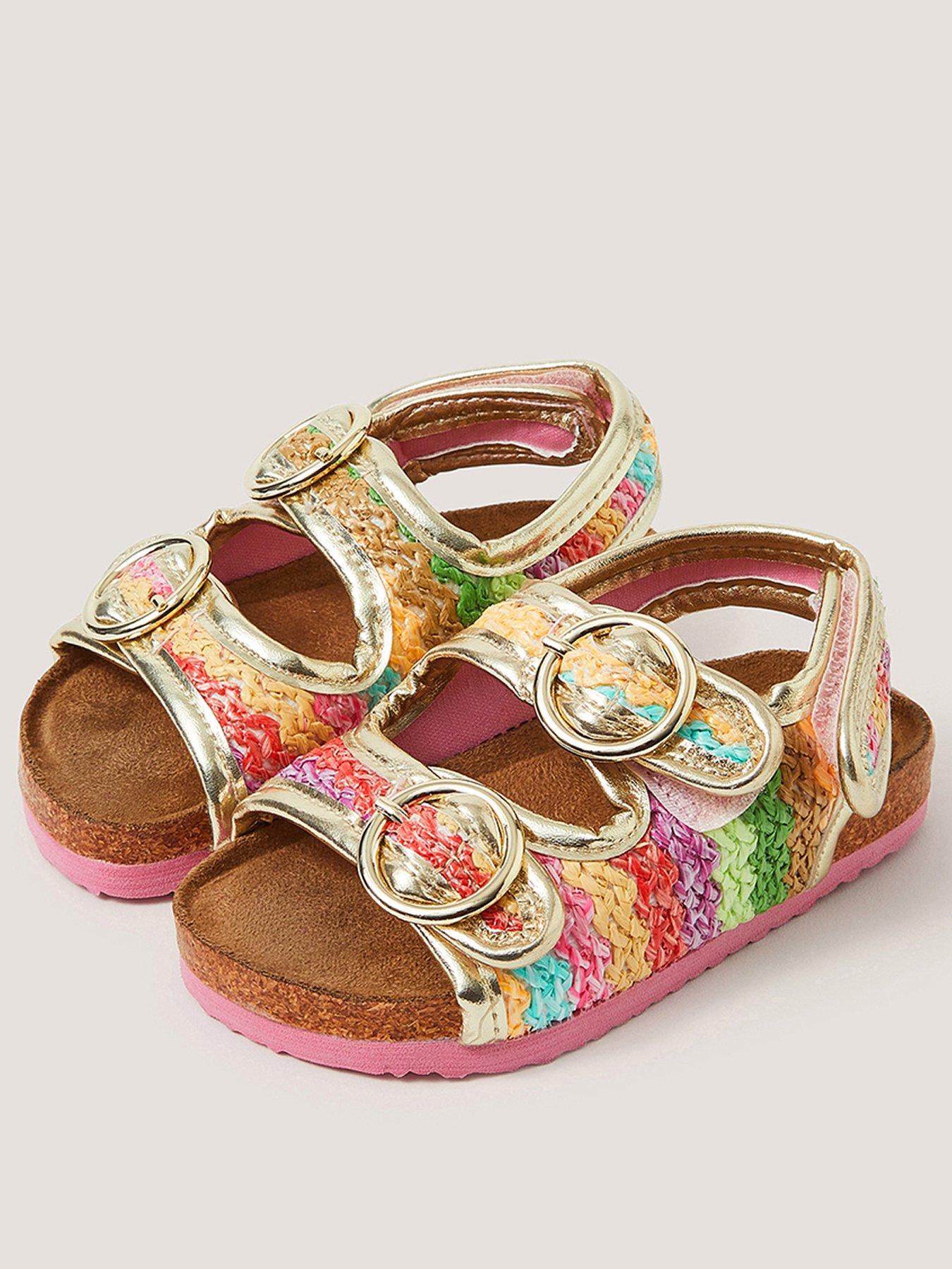 Image 2 of 3 of Monsoon Baby Girls Rainbow Cork Sandals - Multi