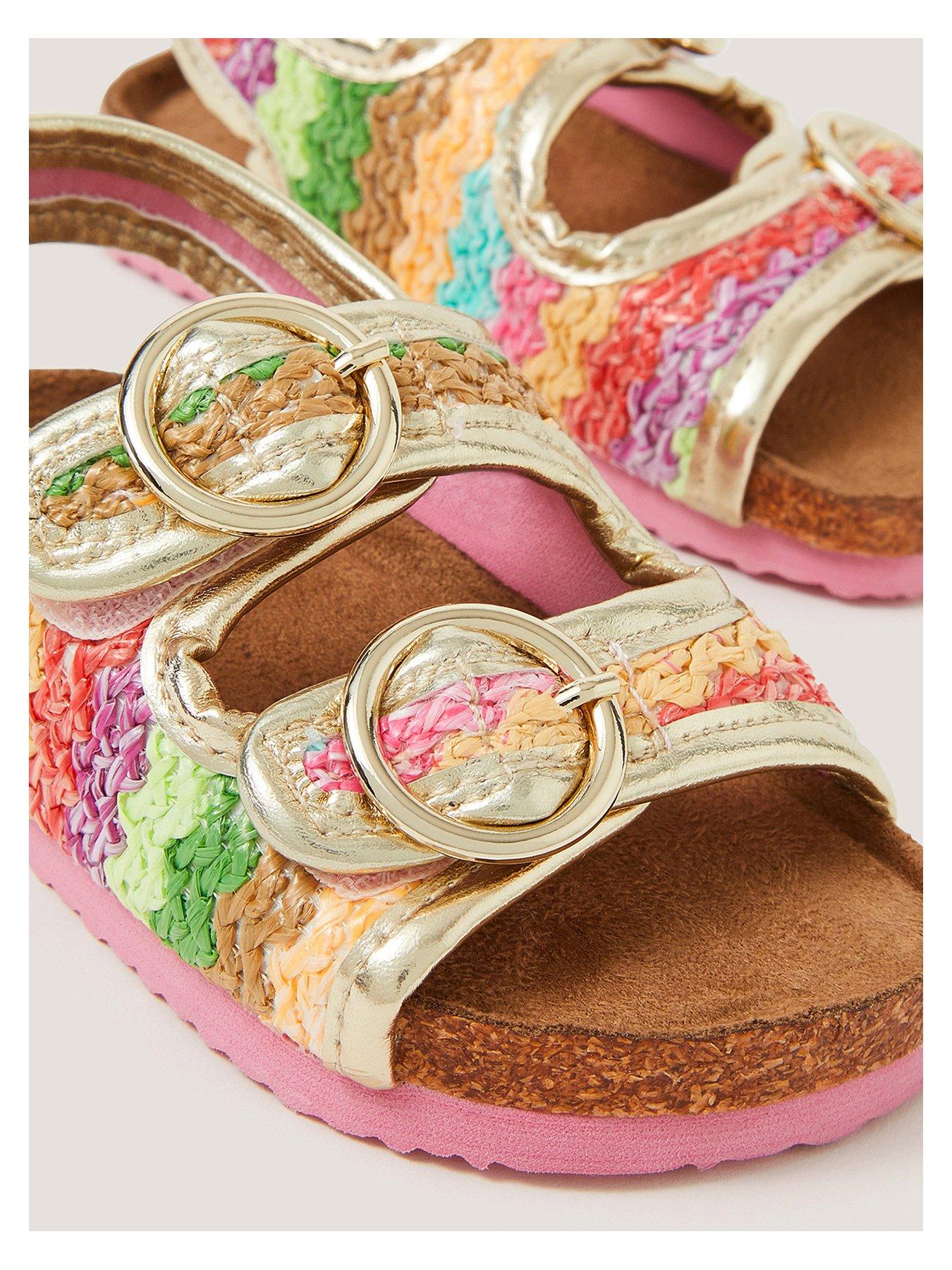 Image 3 of 3 of Monsoon Baby Girls Rainbow Cork Sandals - Multi