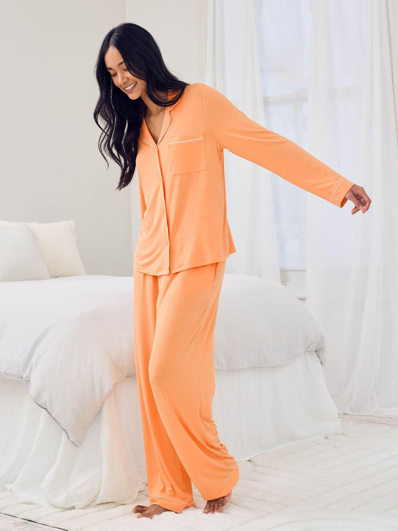 CHELSEA PEERS Chelsea Peers Tencel Modal Button Up Long Pyjama Set - Orange