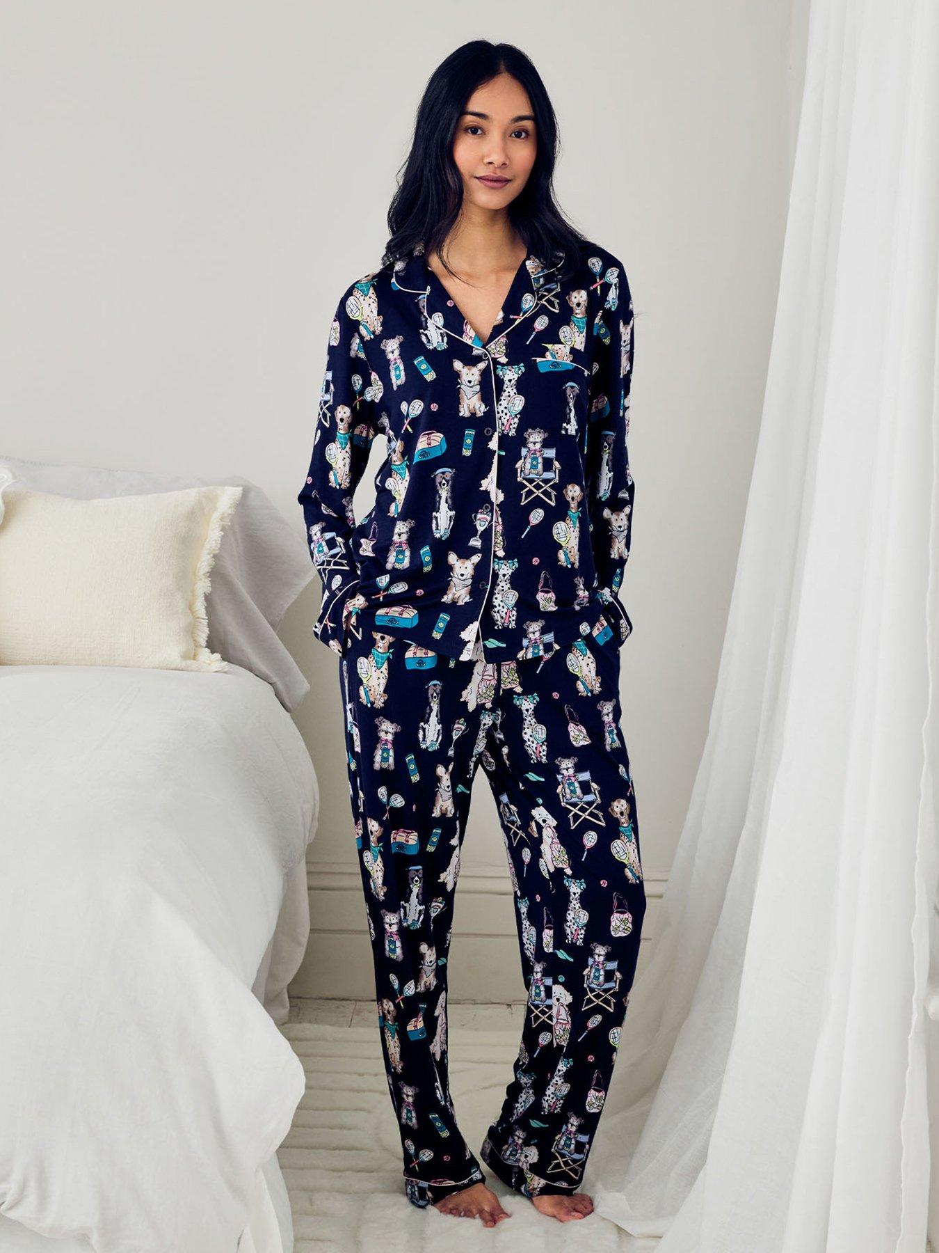 CHELSEA PEERS Chelsea Peers Tencel Modal Tennis Dogs Print Long Pyjama Set - Navy
