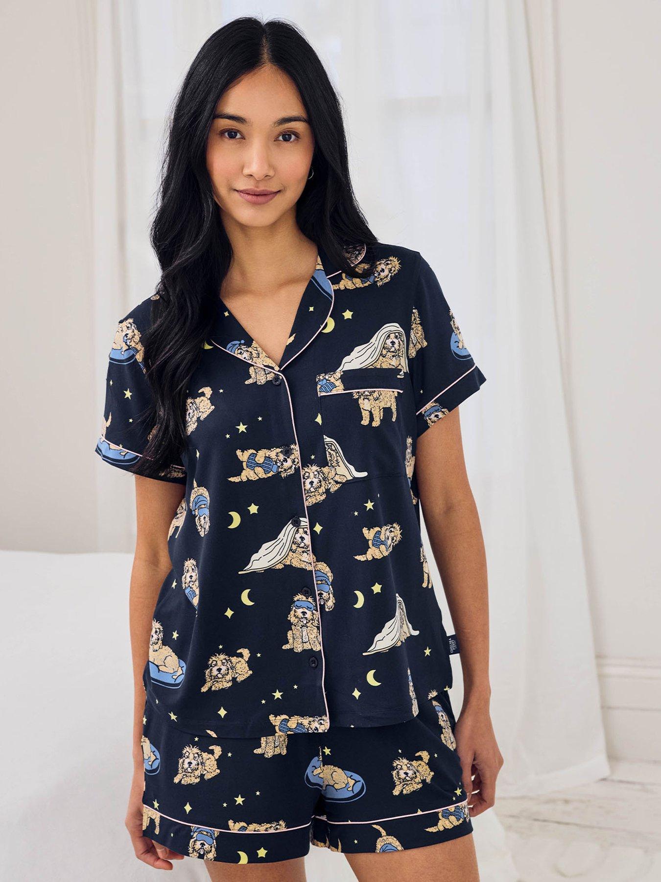 CHELSEA PEERS Short Sleeve Dog Pyjama Set- Dark Blue