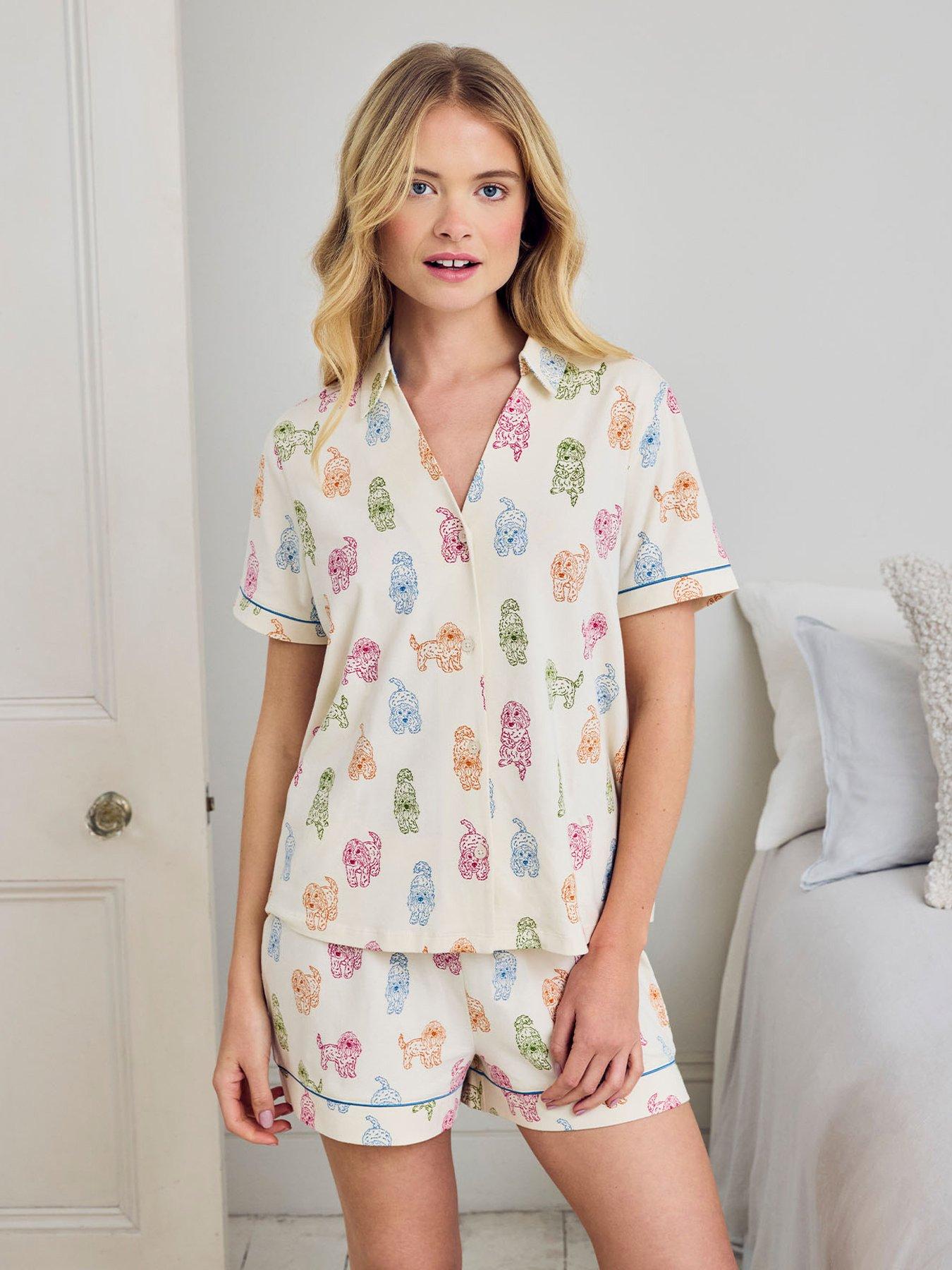 CHELSEA PEERS Short Sleeve Doggie Pyjama Set - White