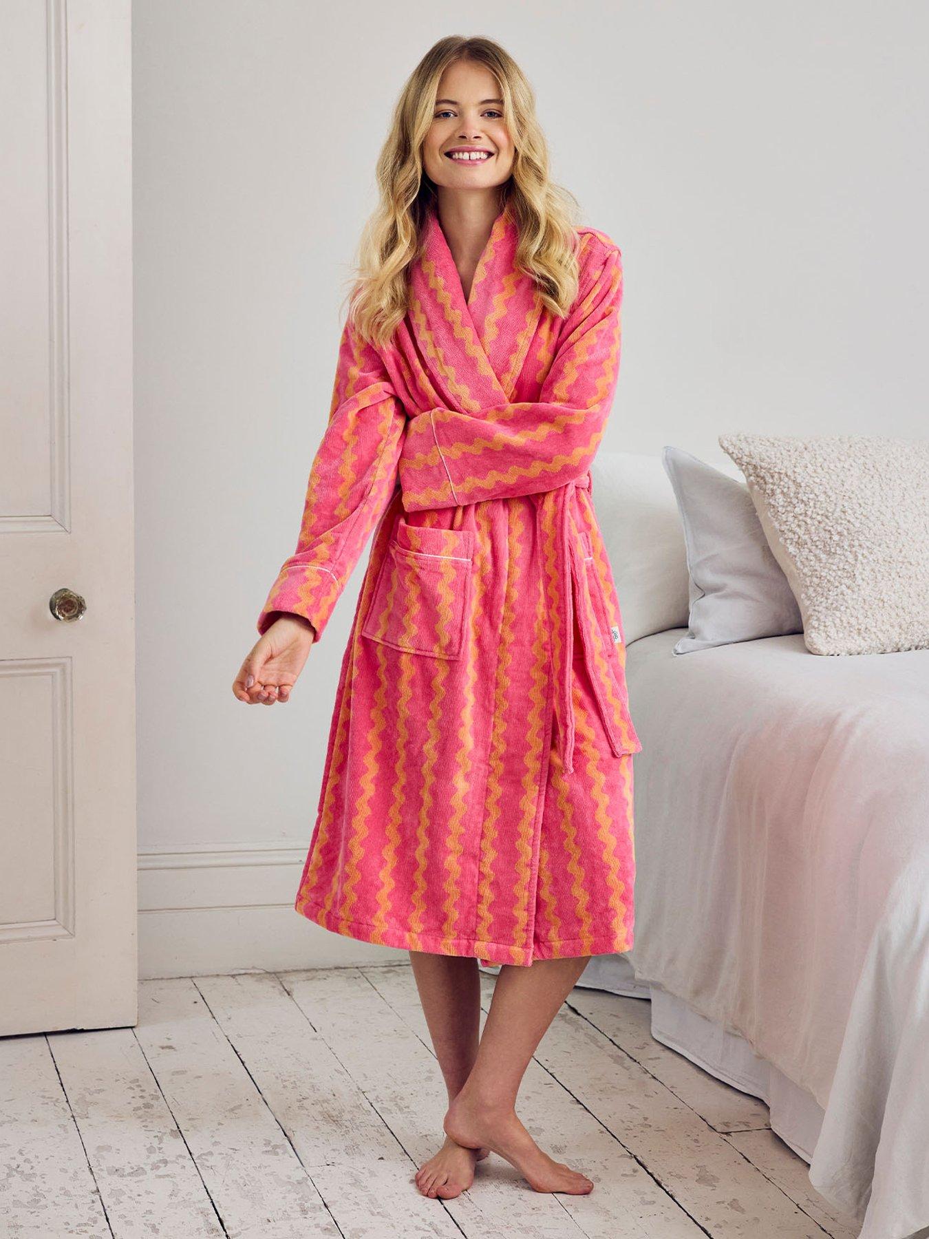 CHELSEA PEERS Midaxi Dressing Gown with Towelling - Yellow/Pink