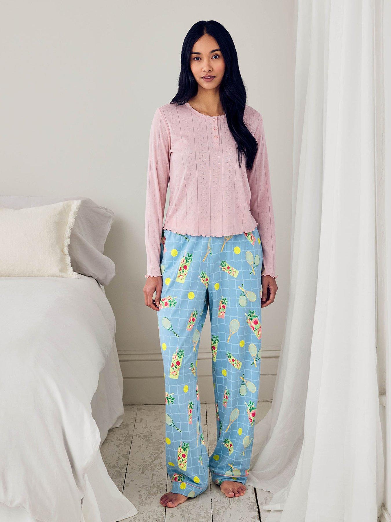 Image 1 of 5 of CHELSEA PEERS Cheslea Pointelle Henley Pyjama - Blue