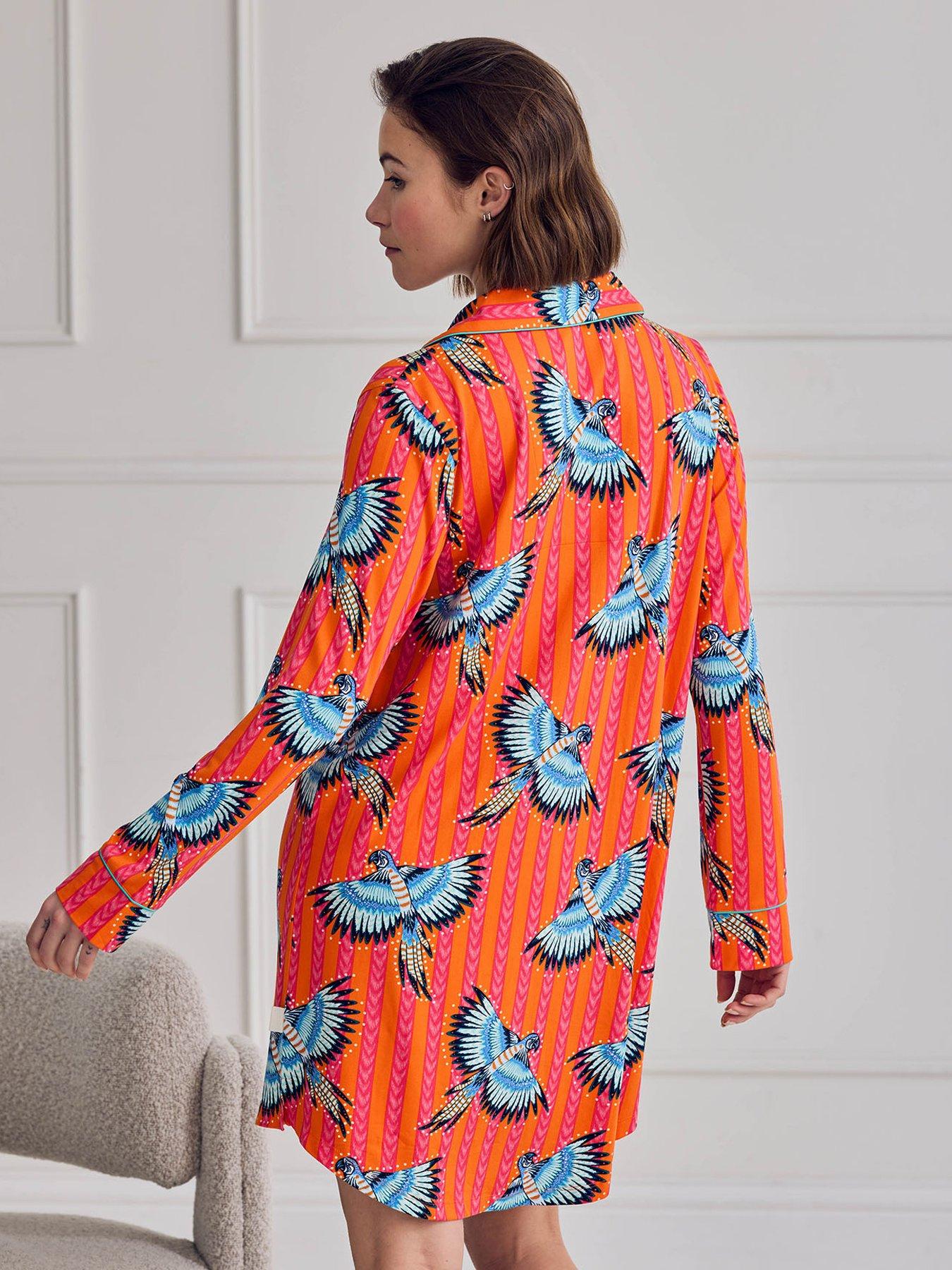 Image 2 of 6 of CHELSEA PEERS Parrot Stripe Print Nightshirt - Print