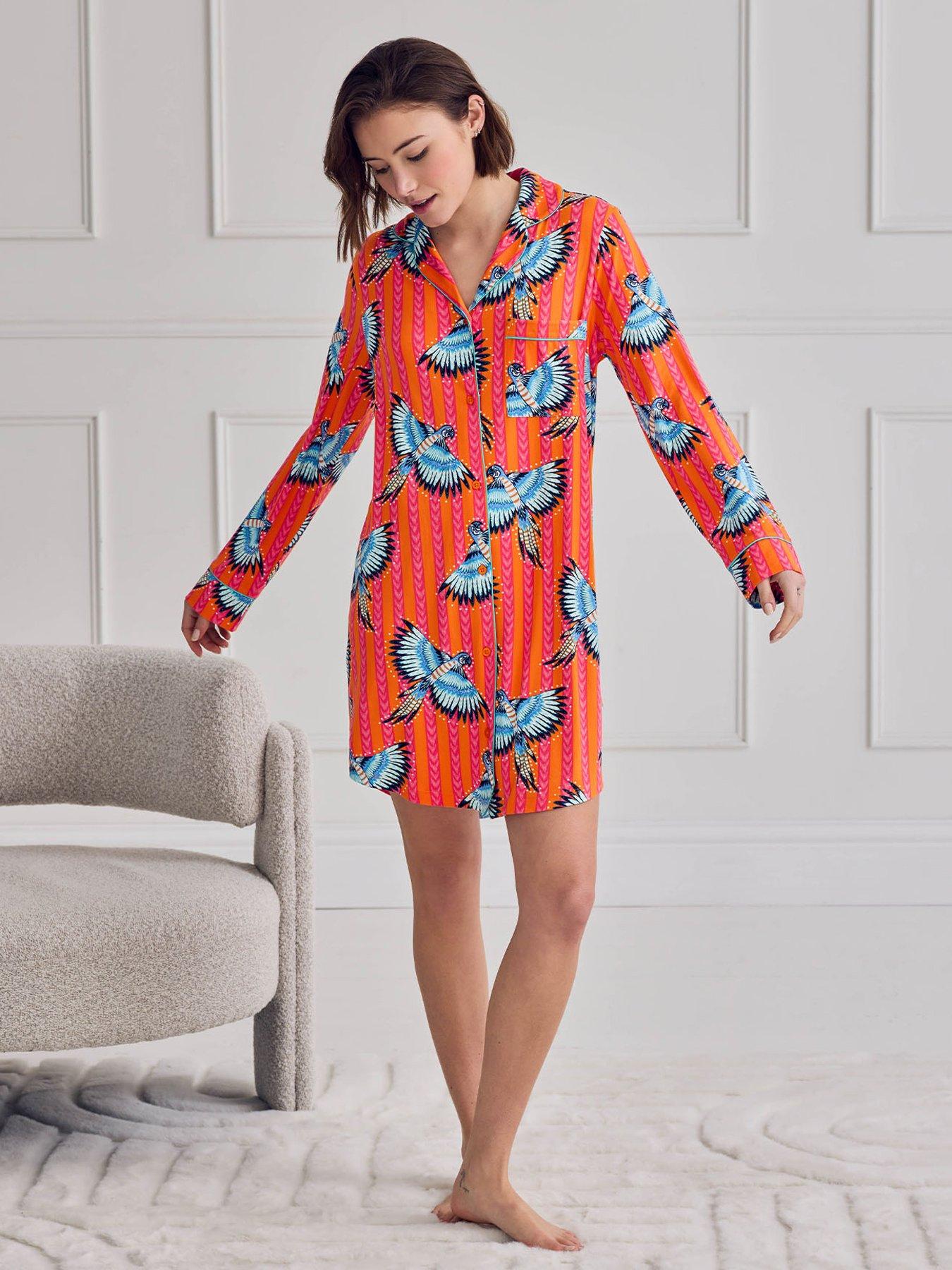Image 3 of 6 of CHELSEA PEERS Parrot Stripe Print Nightshirt - Print