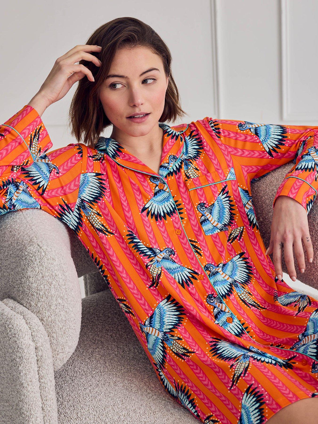 Image 4 of 6 of CHELSEA PEERS Parrot Stripe Print Nightshirt - Print
