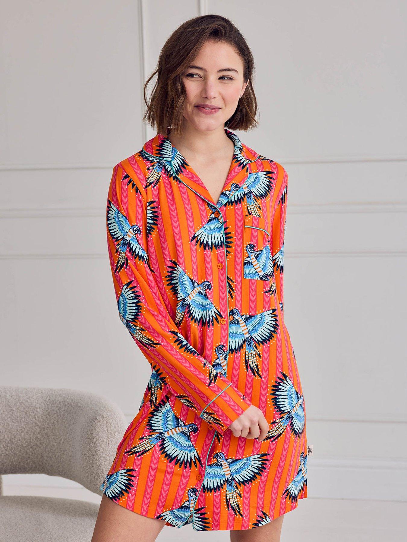 Image 5 of 6 of CHELSEA PEERS Parrot Stripe Print Nightshirt - Print