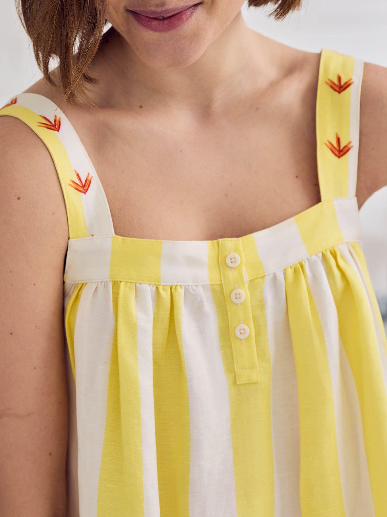 Image 4 of 6 of CHELSEA PEERS Linen Blend Embroidered Stripe Cami Nightshirt - Yellow