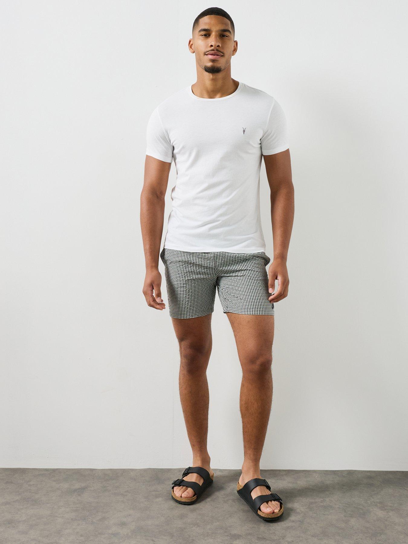 Image 3 of 6 of AllSaints Cruz Check Swim Shorts - White