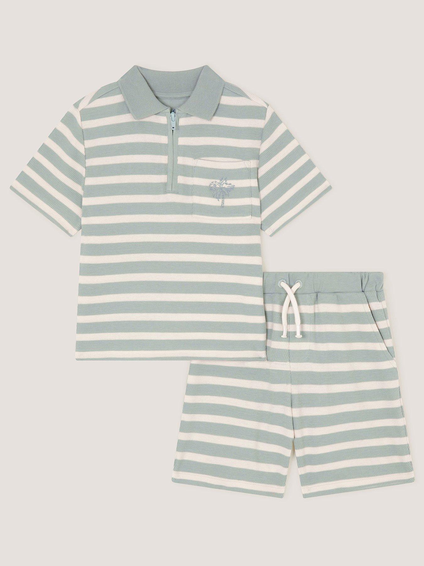 Image 2 of 4 of Monsoon Boys Stripe Jersey Polo And Shorts Set - Light Green