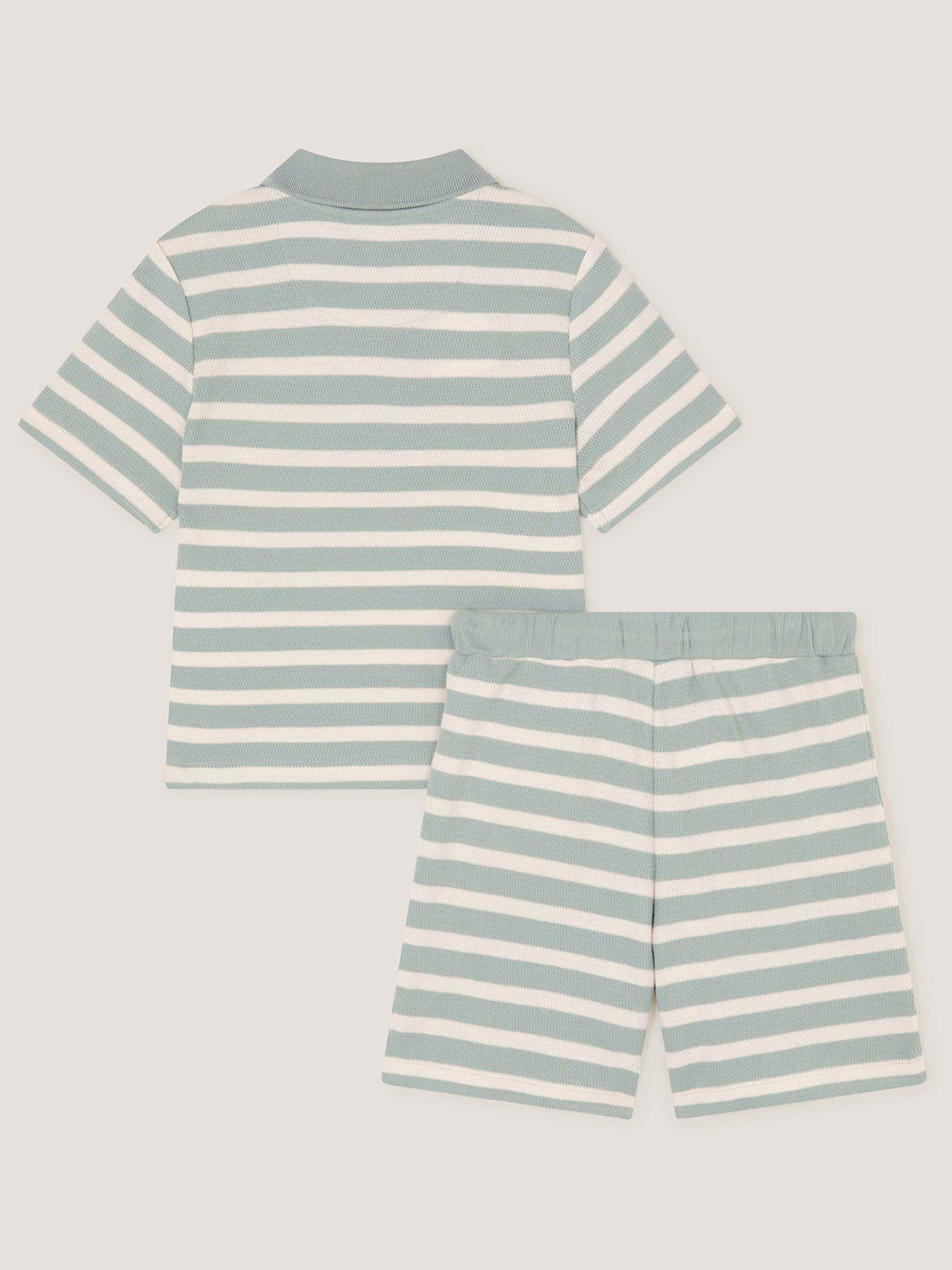 Image 3 of 4 of Monsoon Boys Stripe Jersey Polo And Shorts Set - Light Green