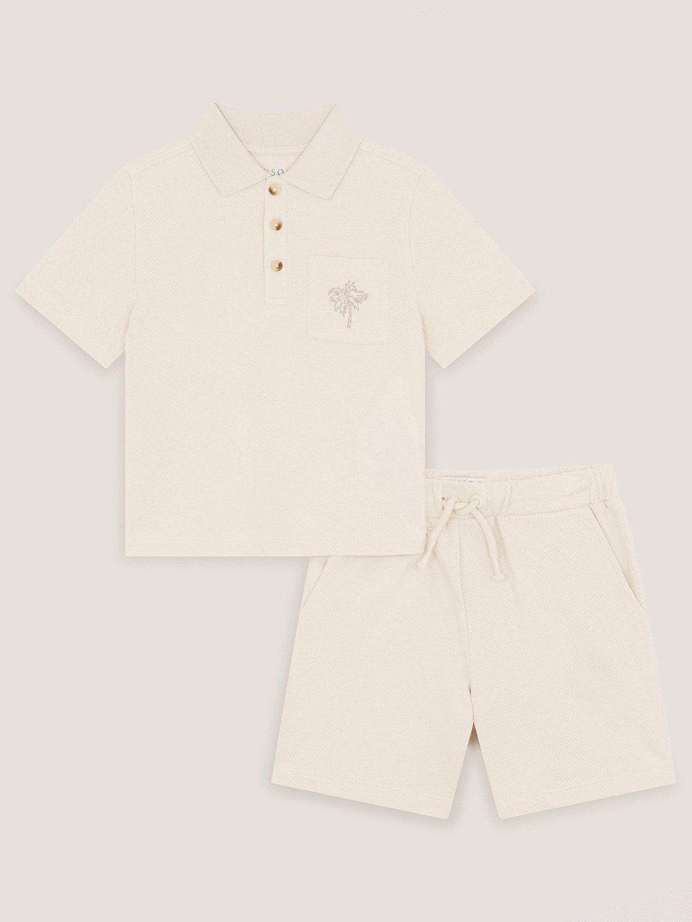 Image 1 of 3 of Monsoon Boys Plain Jersey Polo and Shorts Set - Beige