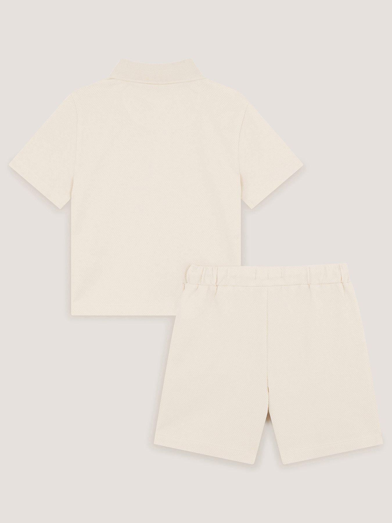 Image 2 of 3 of Monsoon Boys Plain Jersey Polo and Shorts Set - Beige