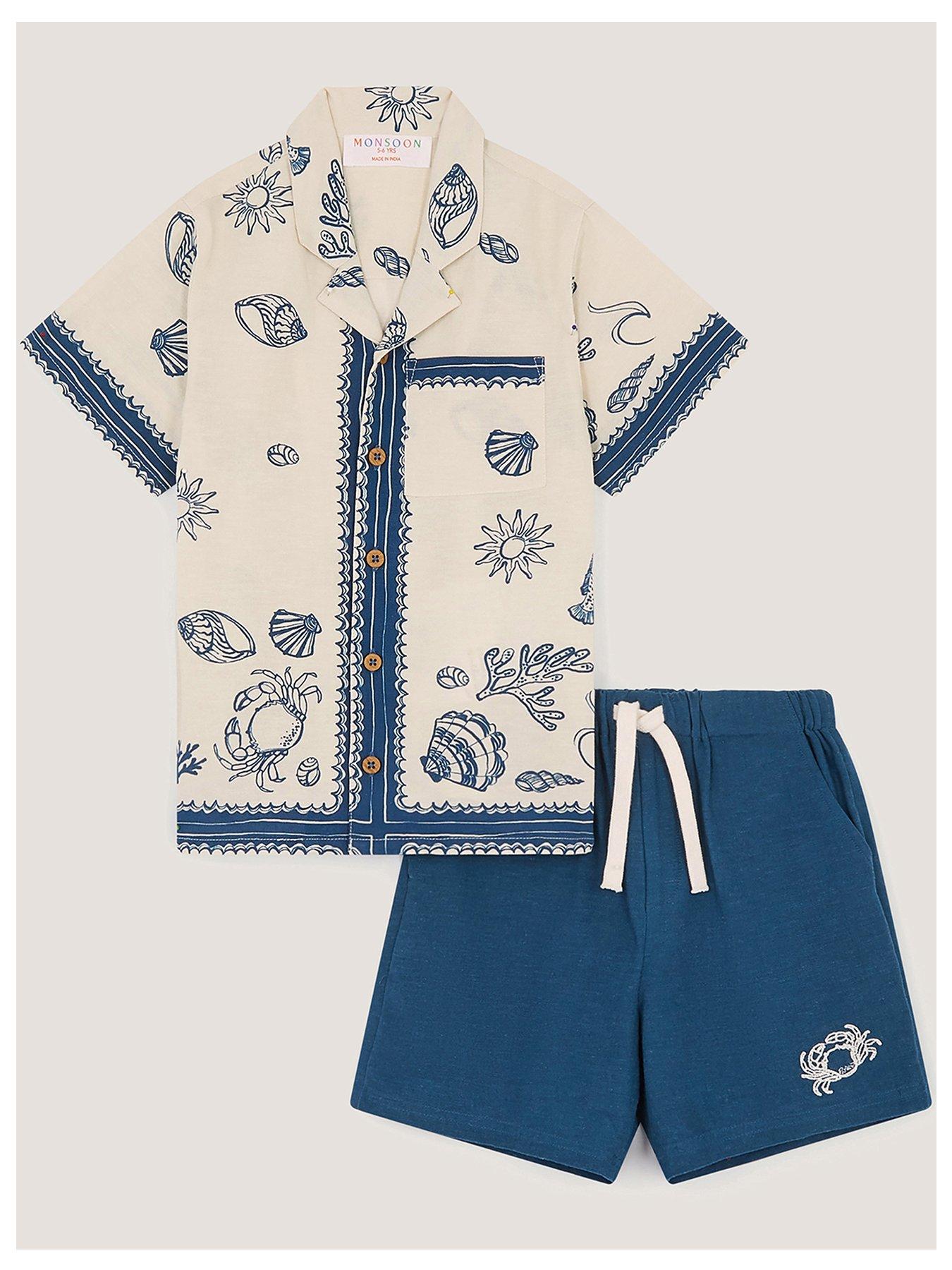 Image 2 of 5 of Monsoon Boys Crab And Shell Woven Set - Navy