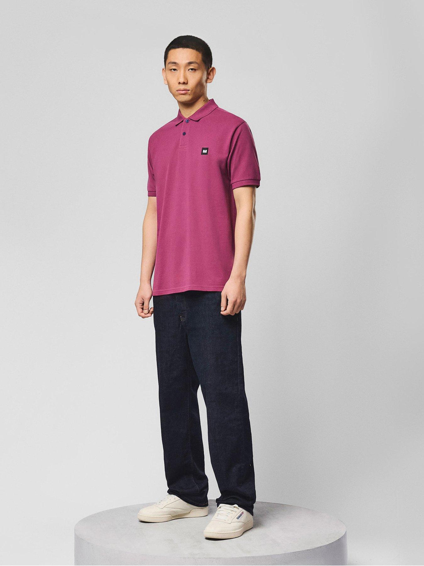 Image 2 of 5 of Weekend Offender Weekend Offender Heathcote Short Sleeve Polo Shirt - Dark Pink