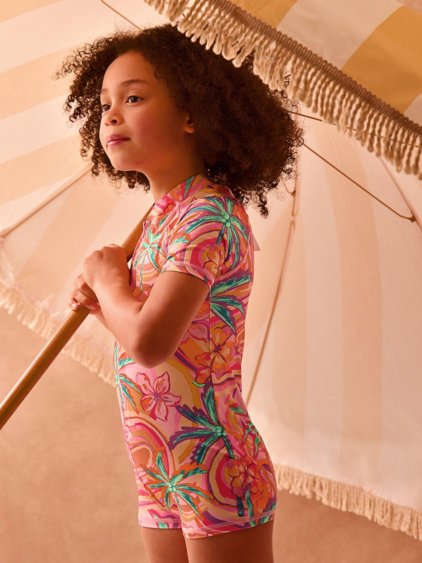 Monsoon Girls Tropical Swirl Upf Swimsuit - Orange