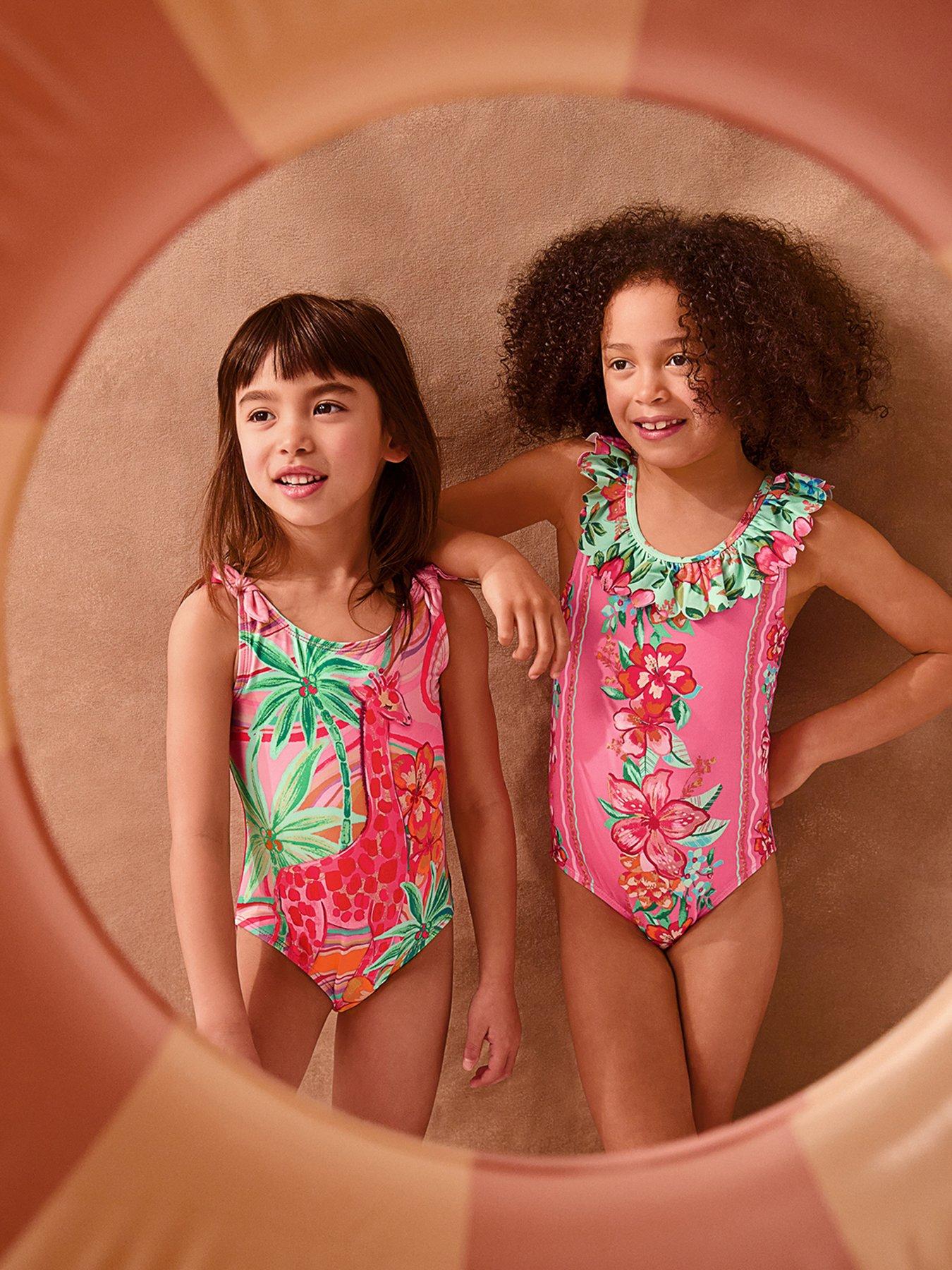 Monsoon Girls Vintage Floral Swimsuit - Pink