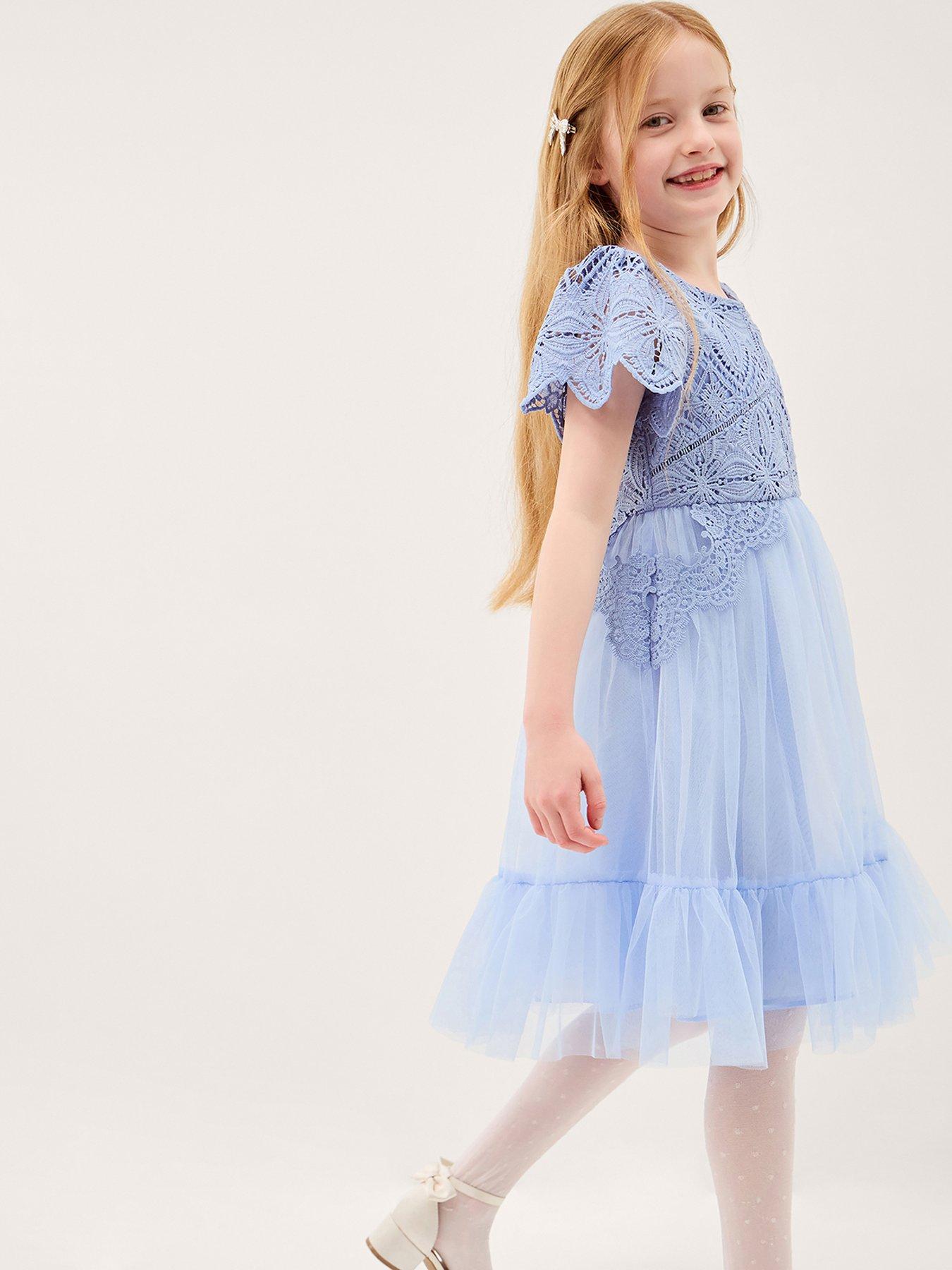 Monsoon Girls Monica Lace Dress - Light Blue