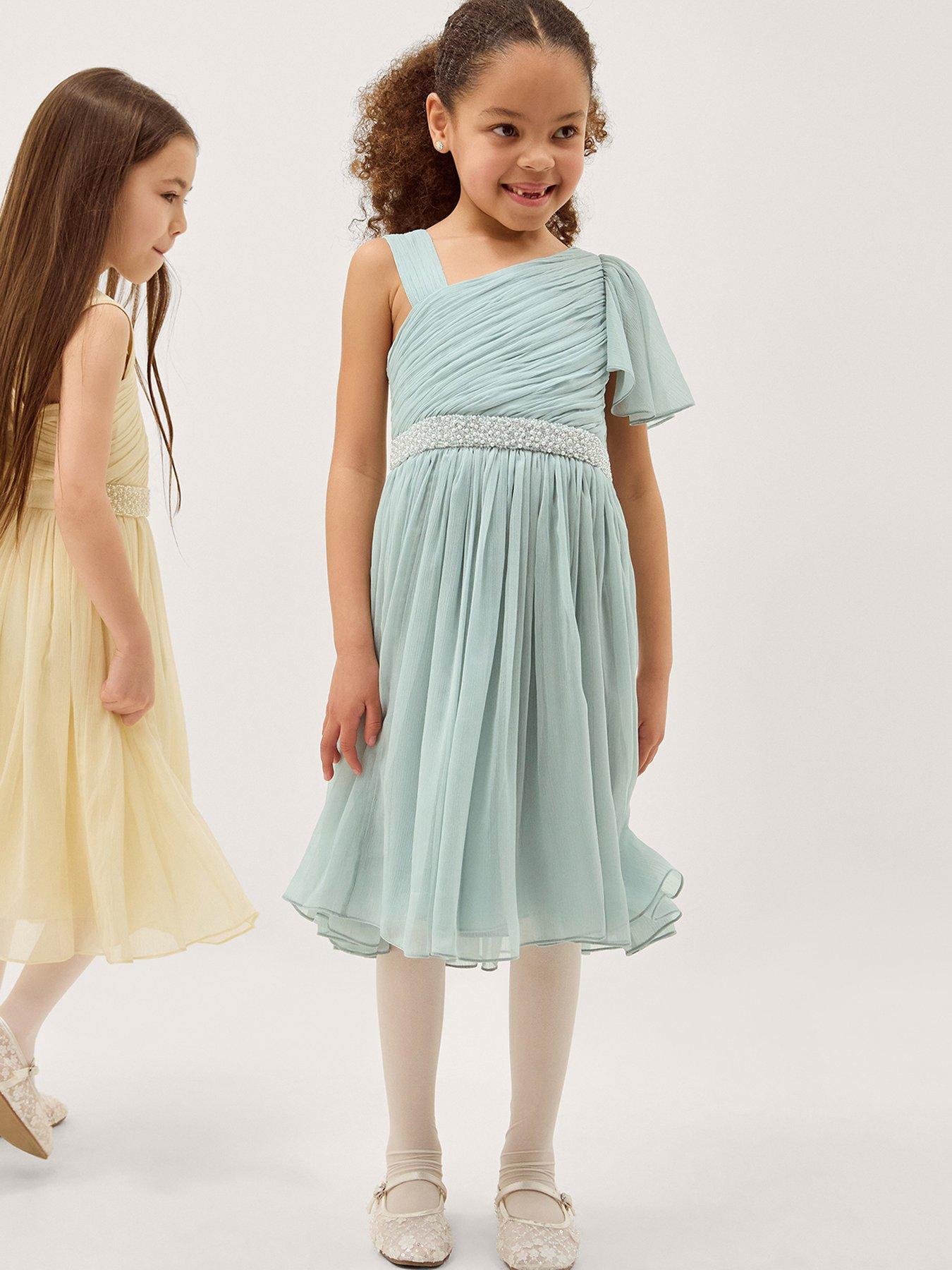 Monsoon Girls Amalthea 1 Shoulder Pearl Dress - Light Green