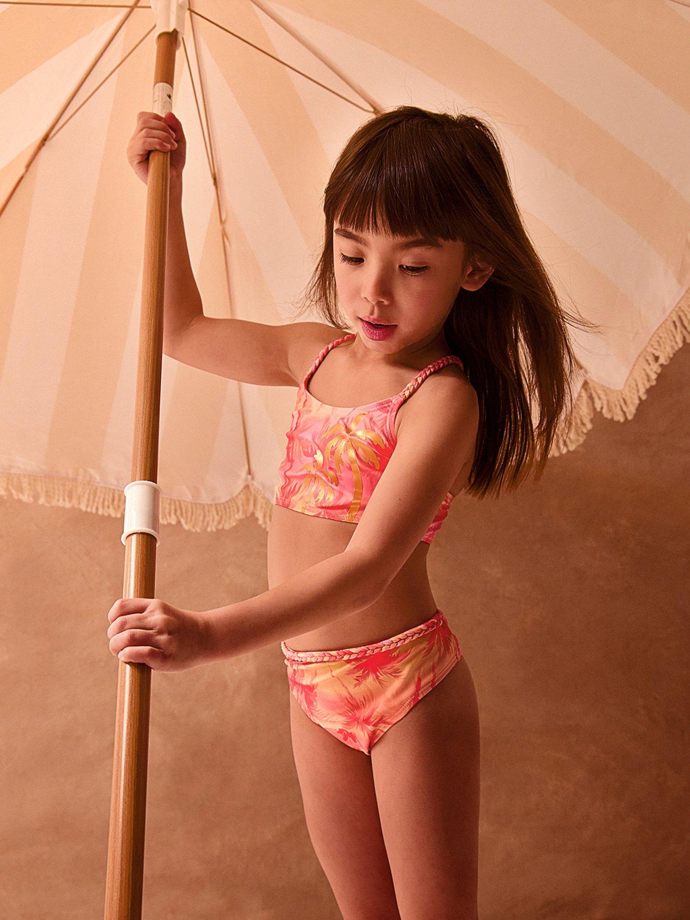 Monsoon Girls Ombre Palm Foil Tankini - Orange