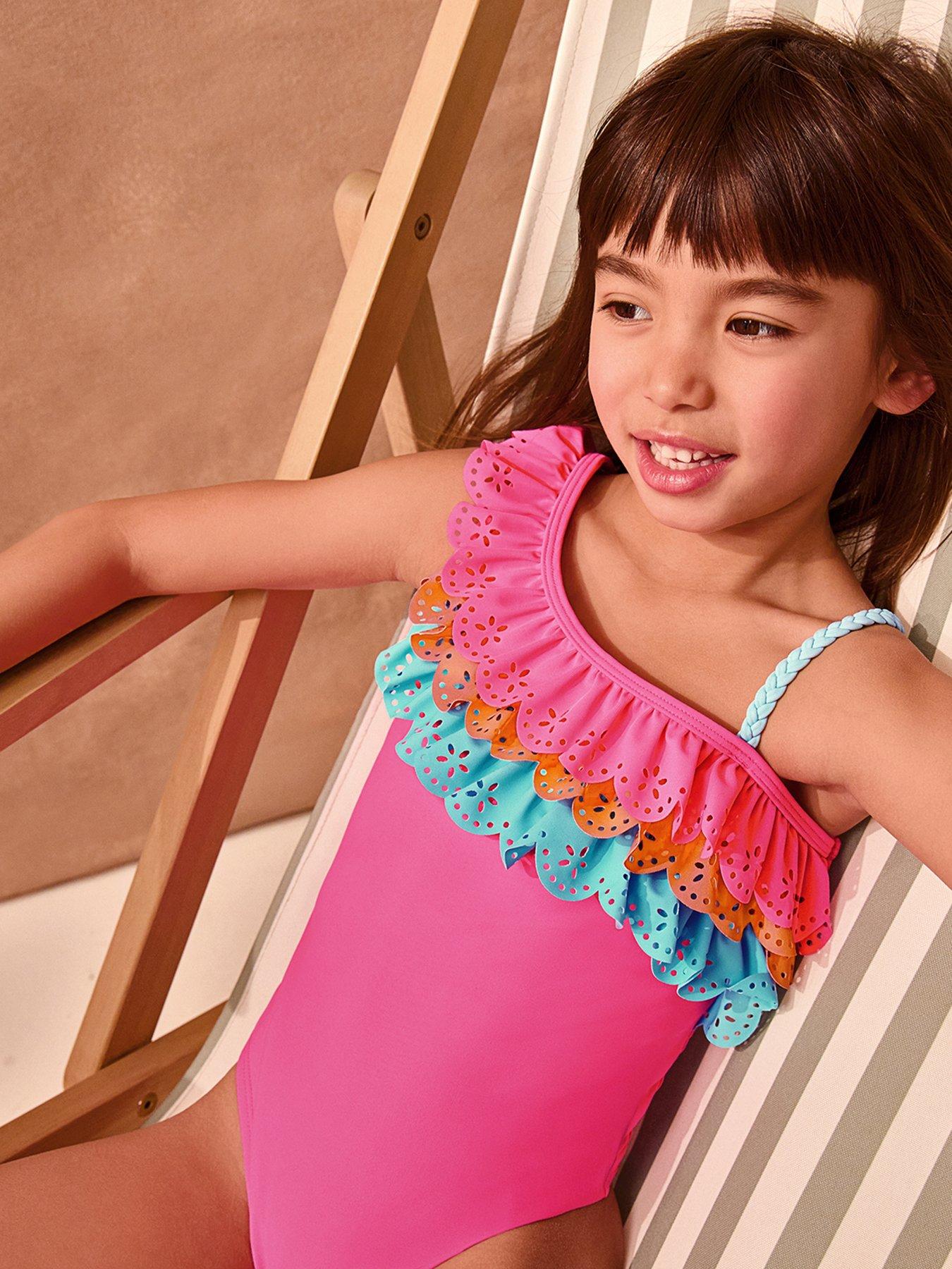 Monsoon Girls Colourblock Tiered Swimsuit - Pink