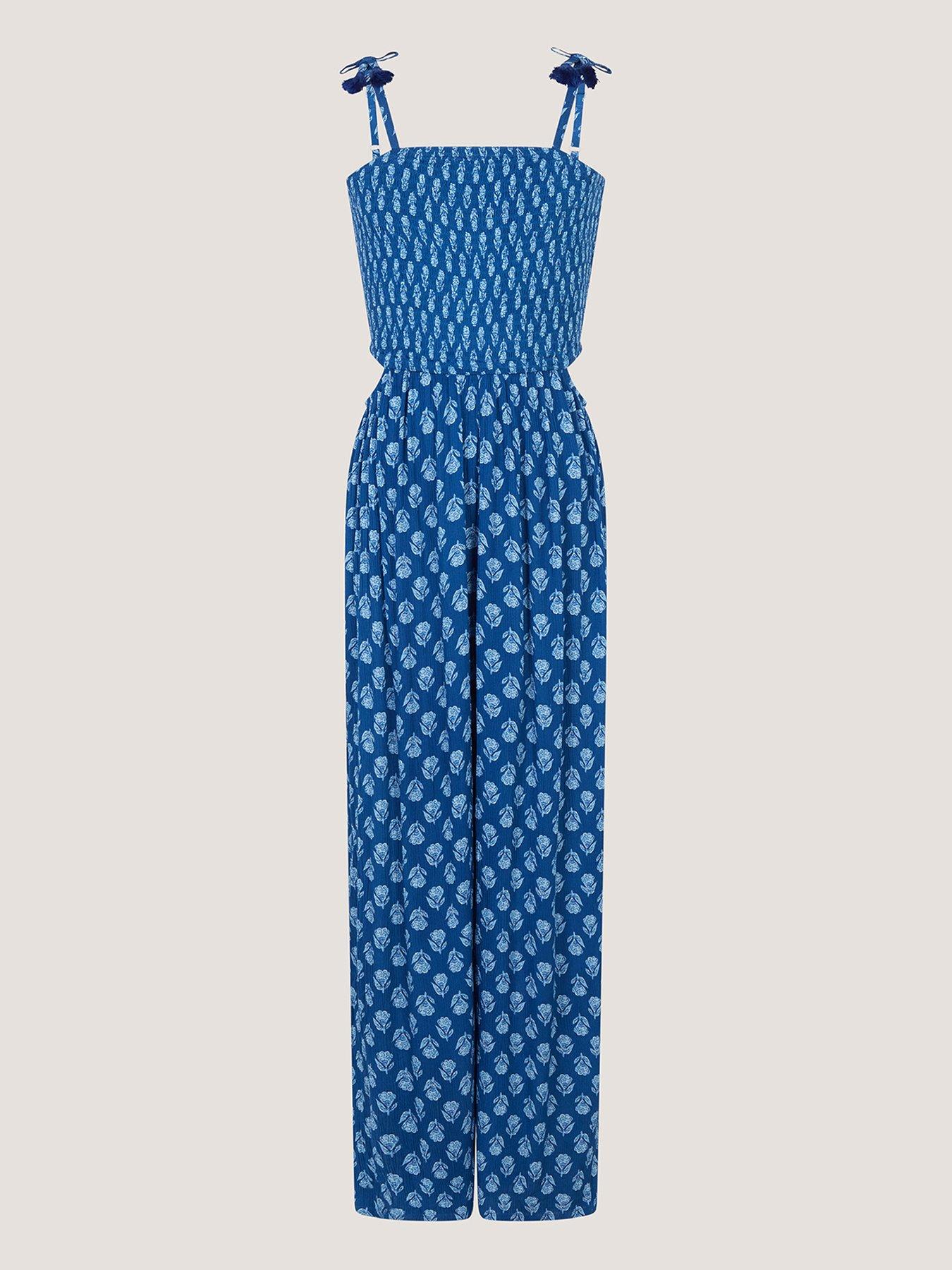 Image 1 of 3 of Monsoon Girls Woodblock Cutout Jumpsuit - Navy