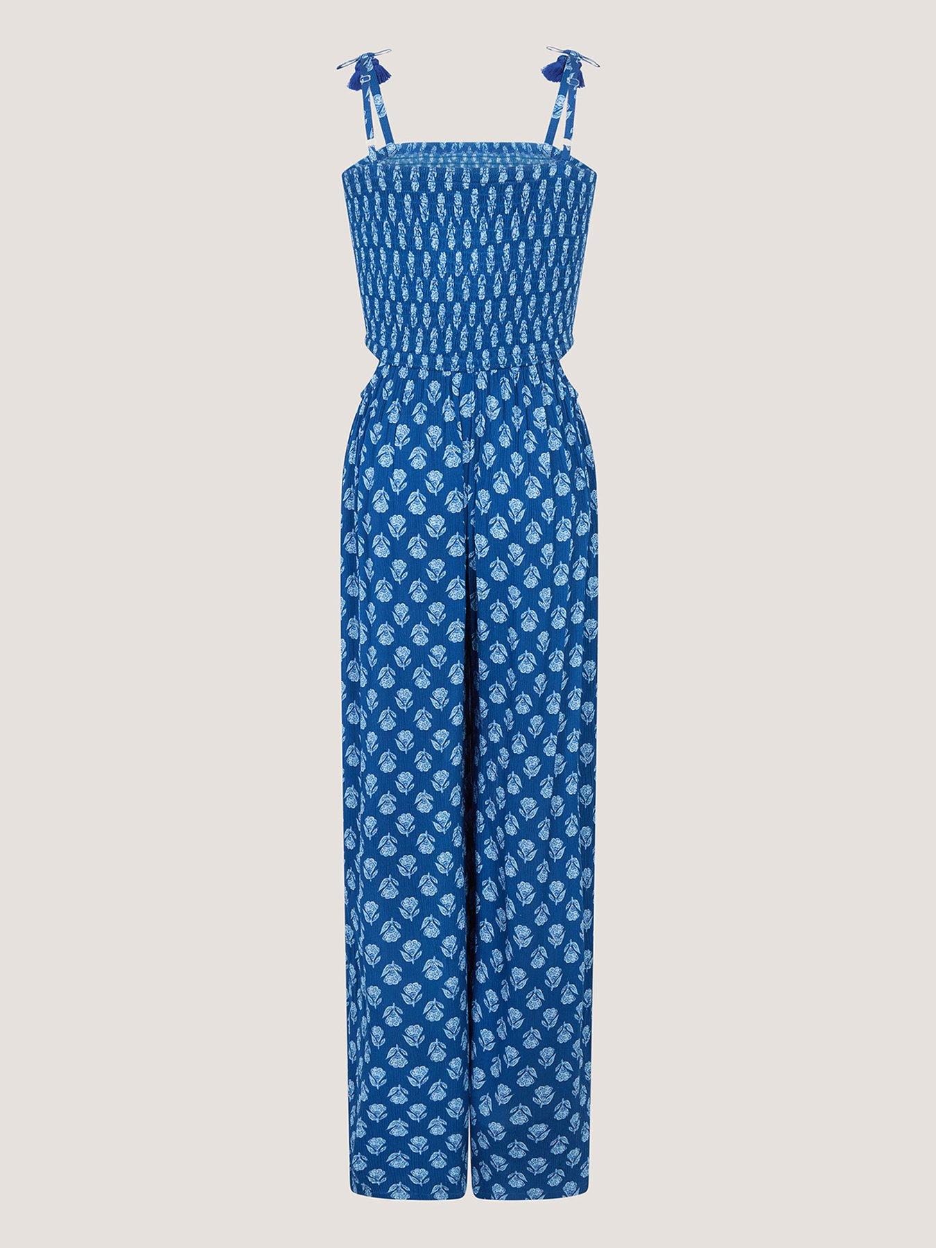 Image 2 of 3 of Monsoon Girls Woodblock Cutout Jumpsuit - Navy