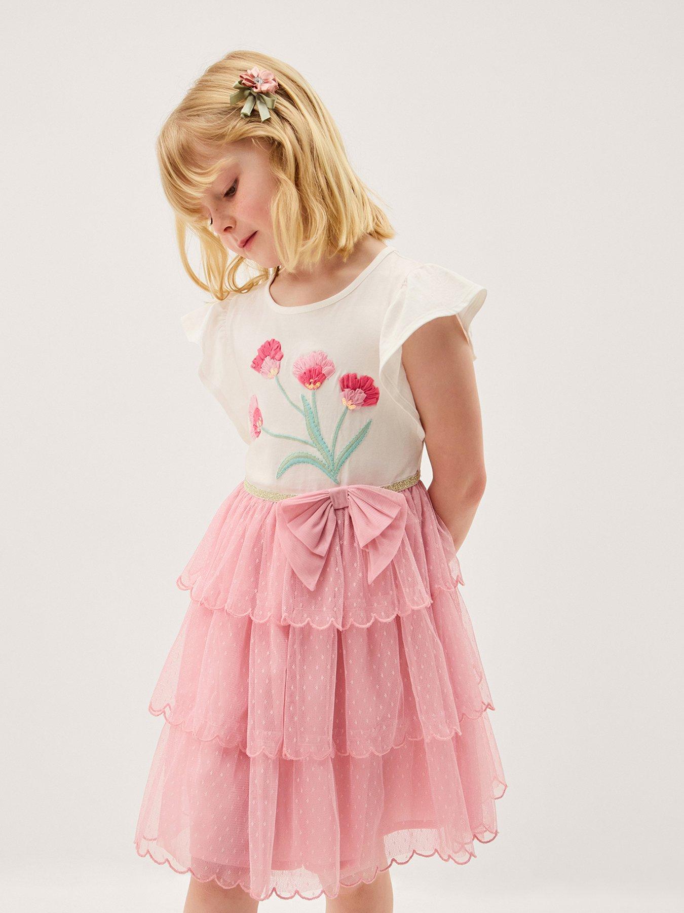 Monsoon Girls Short Sleeve Tulip Disco Dress - Pink