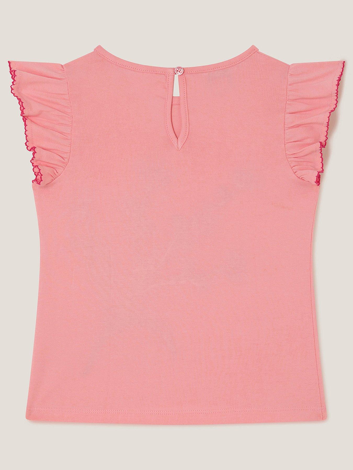 Image 2 of 3 of Monsoon Girls Short Sleeve Tulip Ribbon Embroidered Tshirt - Pink