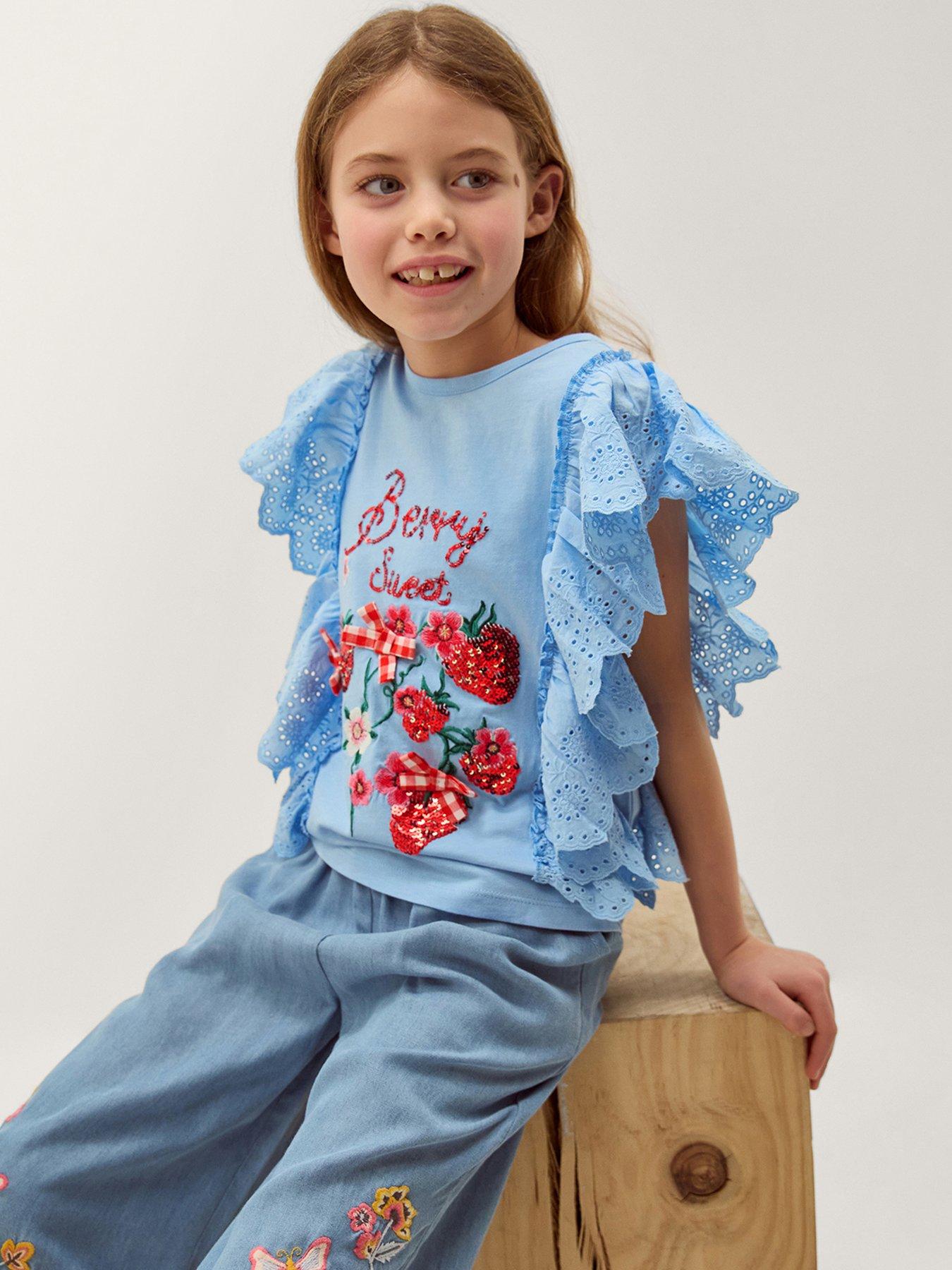 Monsoon Girls Strawberry Sequin T-shirt - Blue