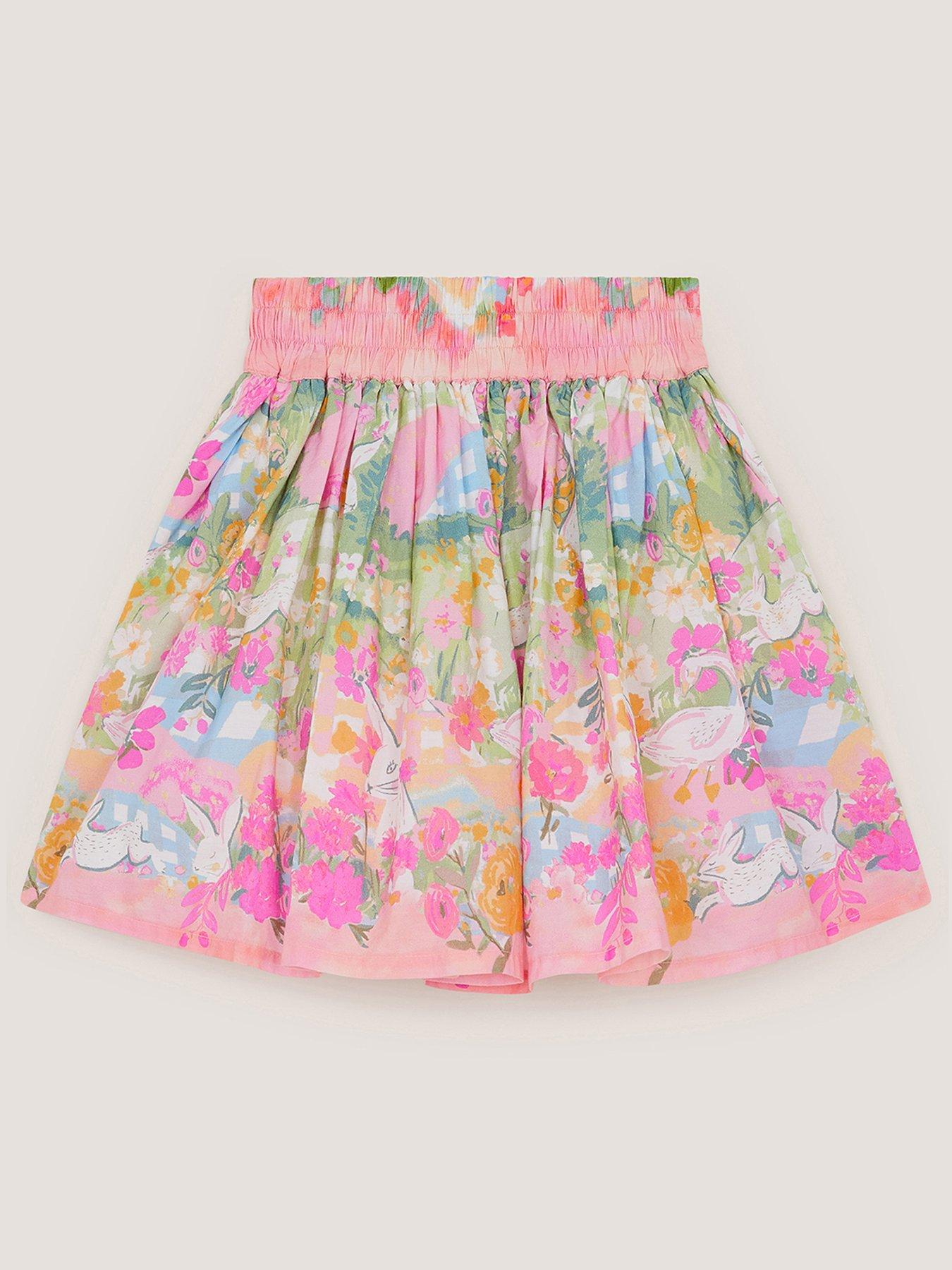 Image 1 of 3 of Monsoon Girls Bunny Scene Poplin Skirt - Yellow