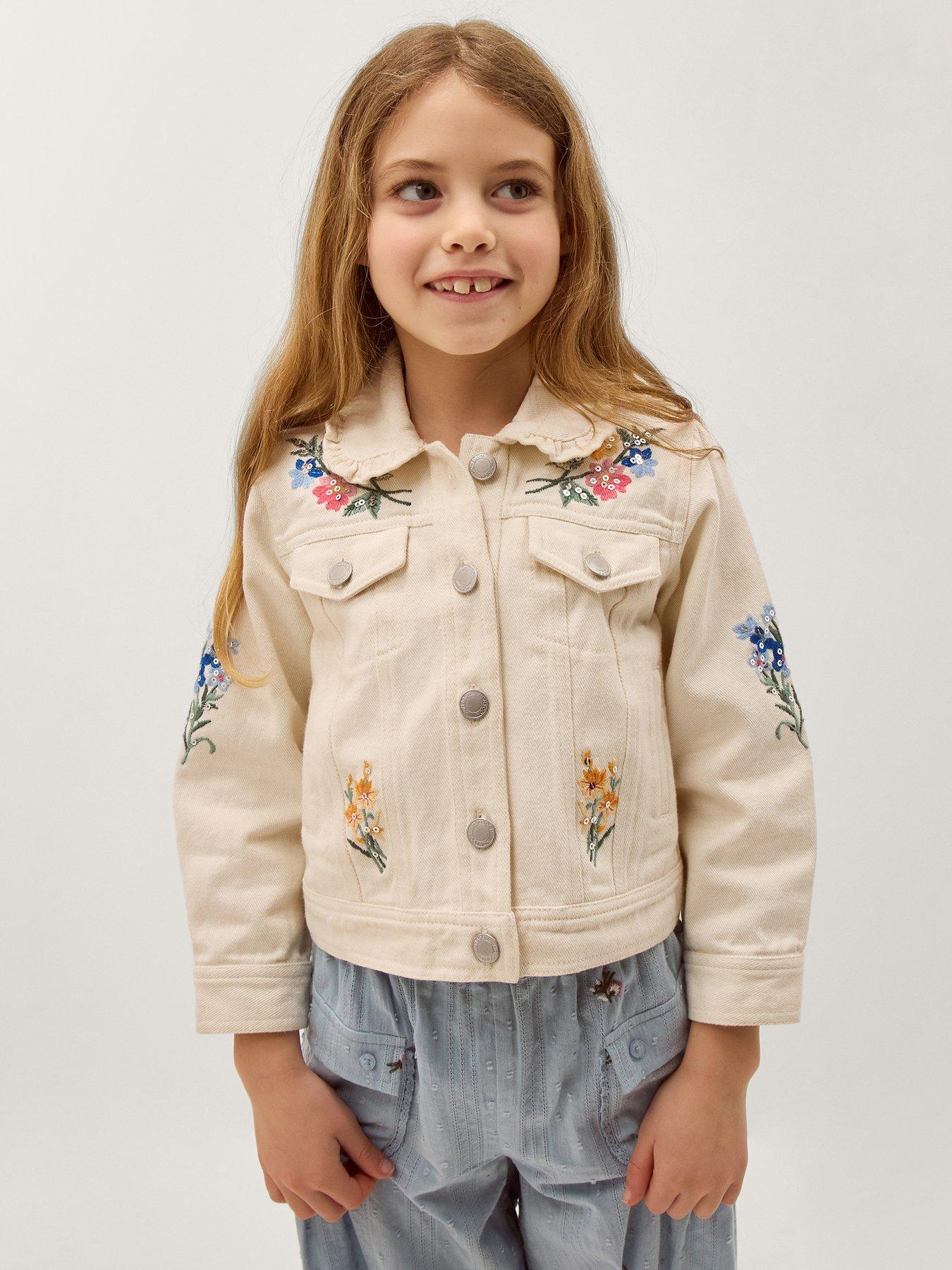 Monsoon Girls Floral Sequin Frill Co-ord Jacket - Light Cream