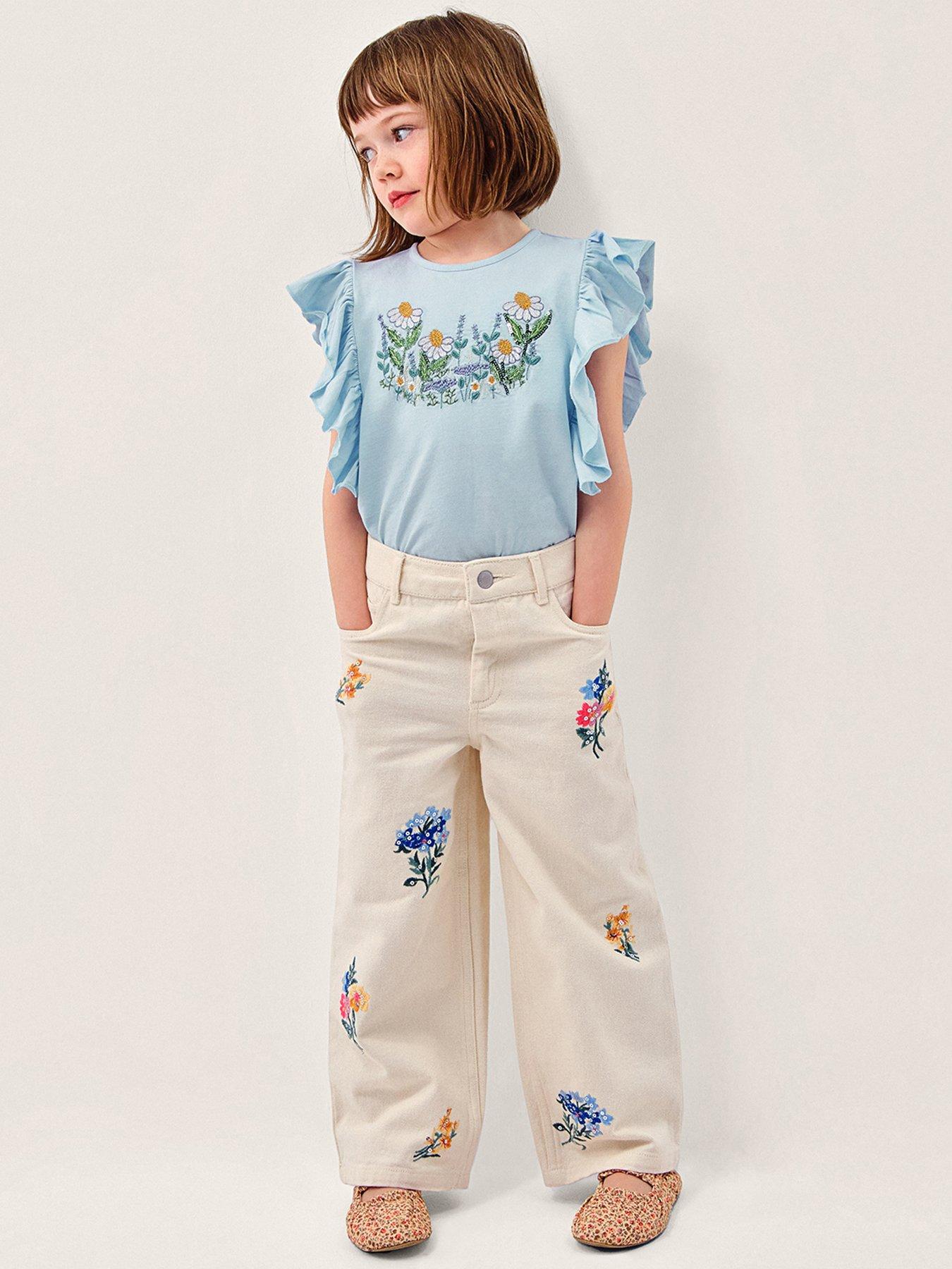 Monsoon Girls Floral Sequin Co-ord Jeans - Light Cream