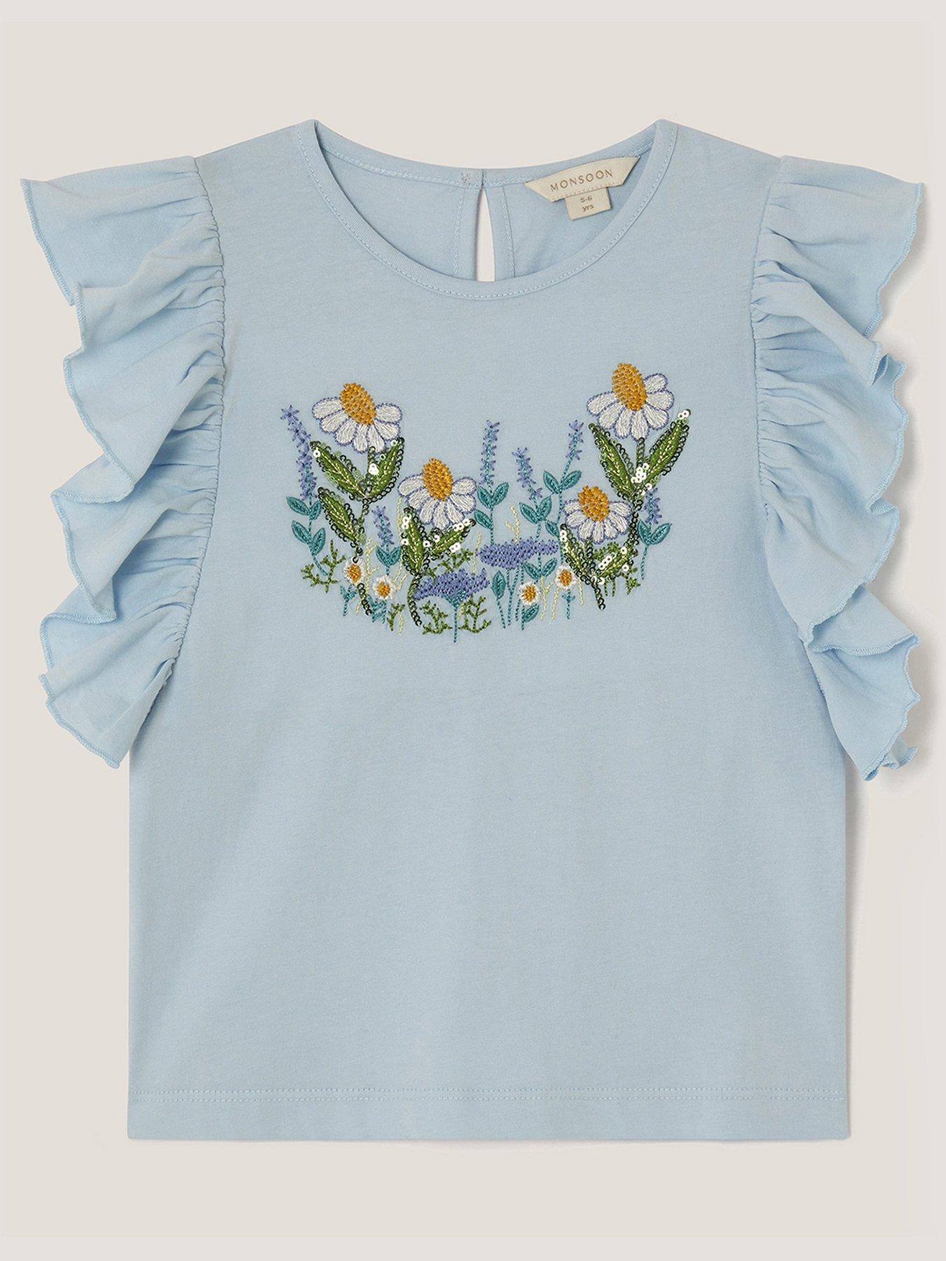 Monsoon Girls Meadow Frill Tshirt - Blue