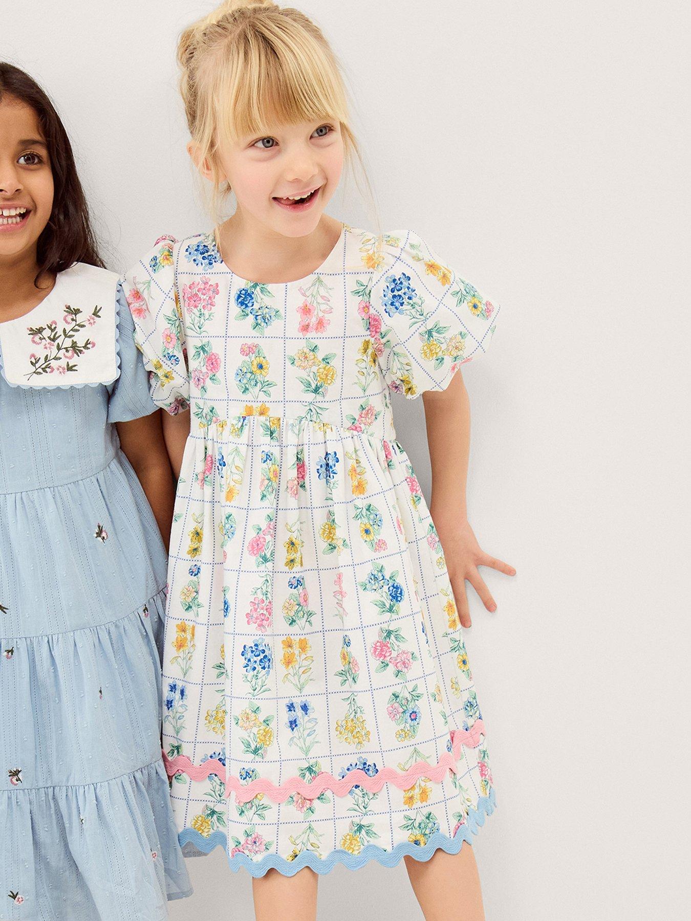 Monsoon Girls Bonnie Botanical Dress - Light Cream
