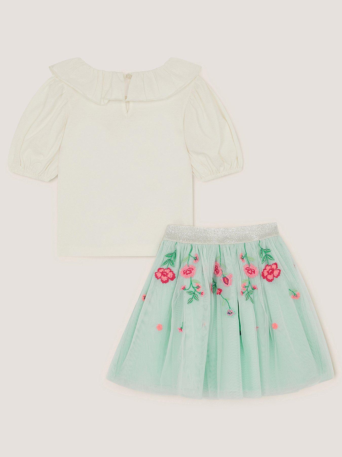 Image 2 of 3 of Monsoon Girls Bow Floral Top &amp; Disco Skirt Set - Multi