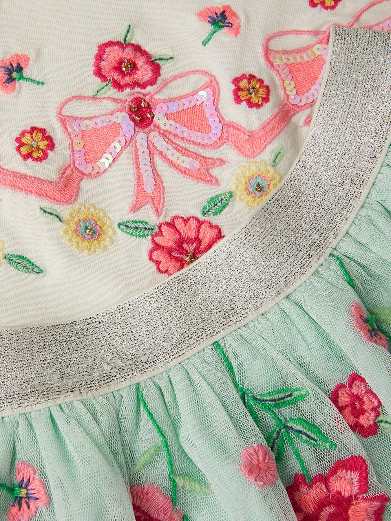 Image 3 of 3 of Monsoon Girls Bow Floral Top &amp; Disco Skirt Set - Multi
