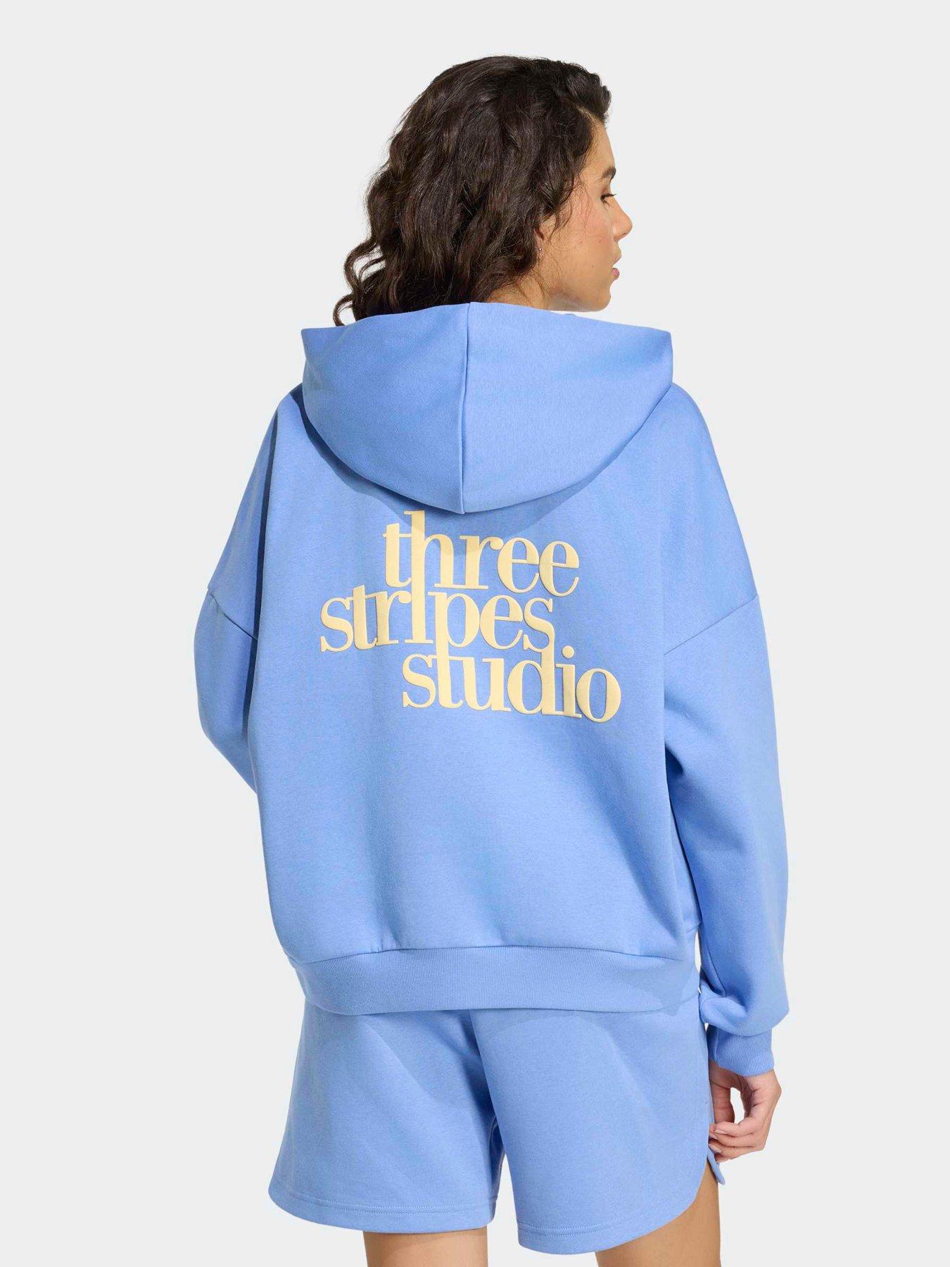 adidas Sportswear Womens 3 Stripe Fleece Hoodie - Blue