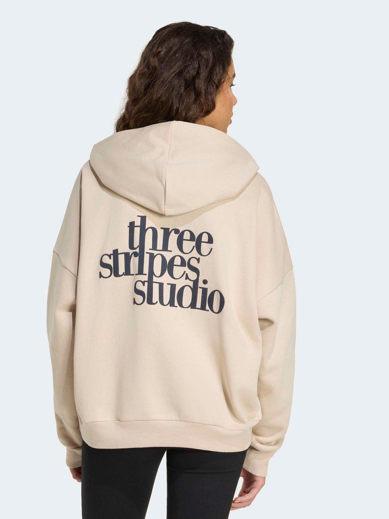 adidas Sportswear Womens 3 Stripe Fleece Hoodie - Beige