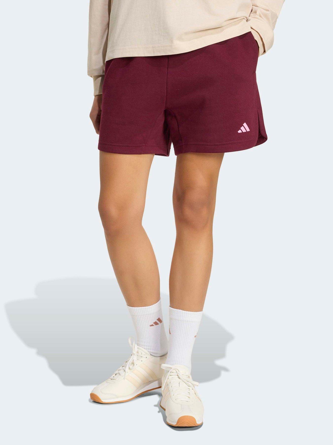 adidas Sportswear Womens 3 Stripe Fleece Shorts - Red