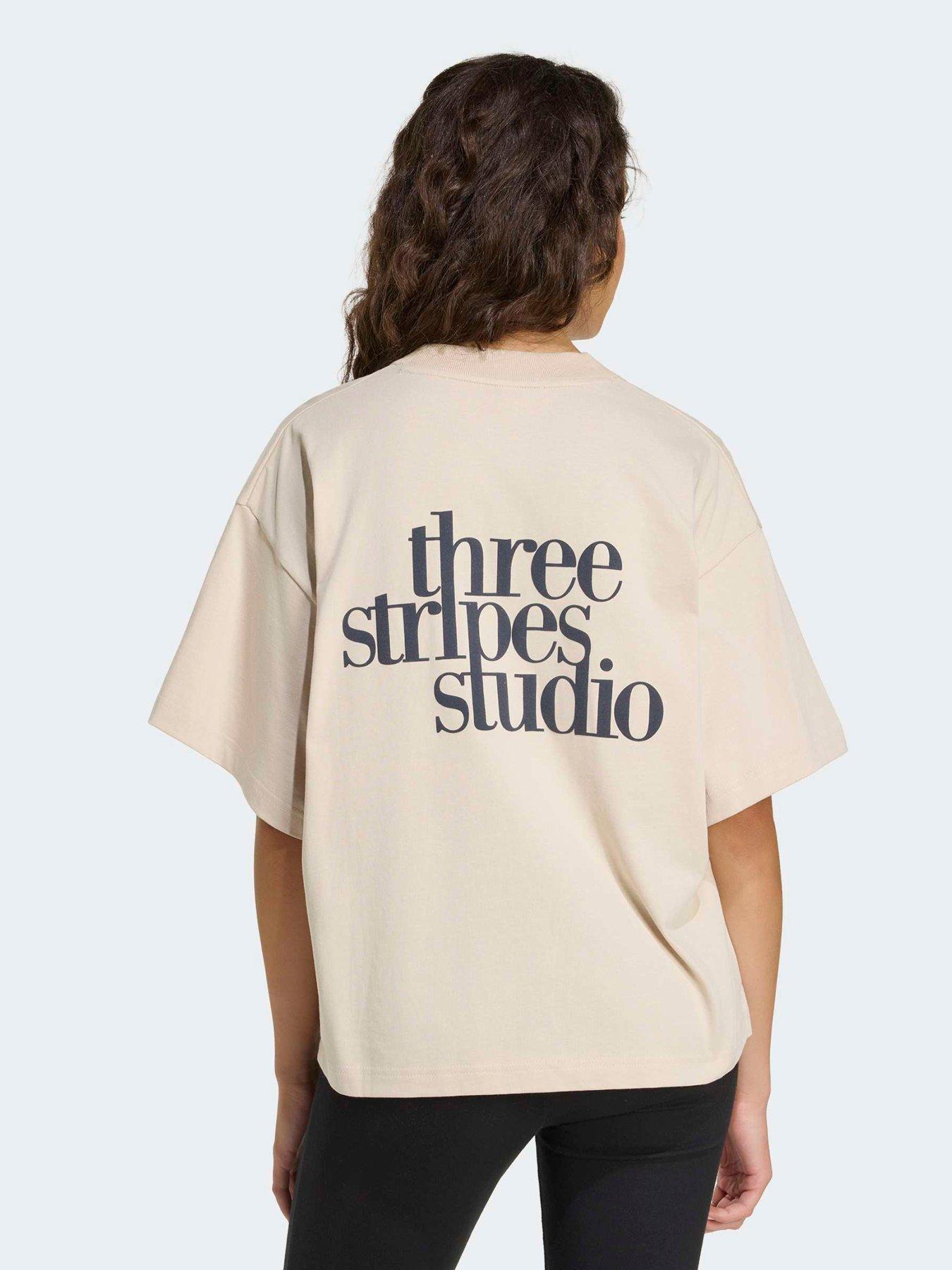adidas Sportswear Womens 3-Stripes Studio T-Shirt - Beige