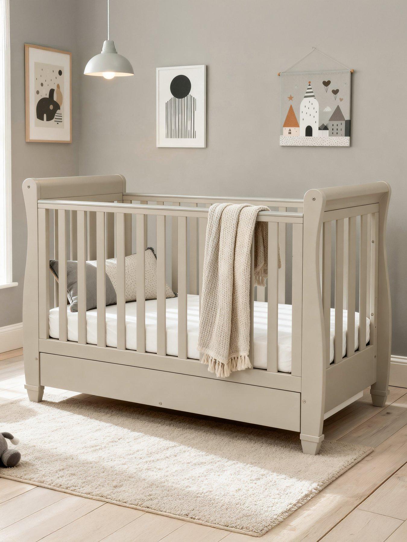 Babymore Eva Sleigh Cot Bed with Drawer - Cashmere